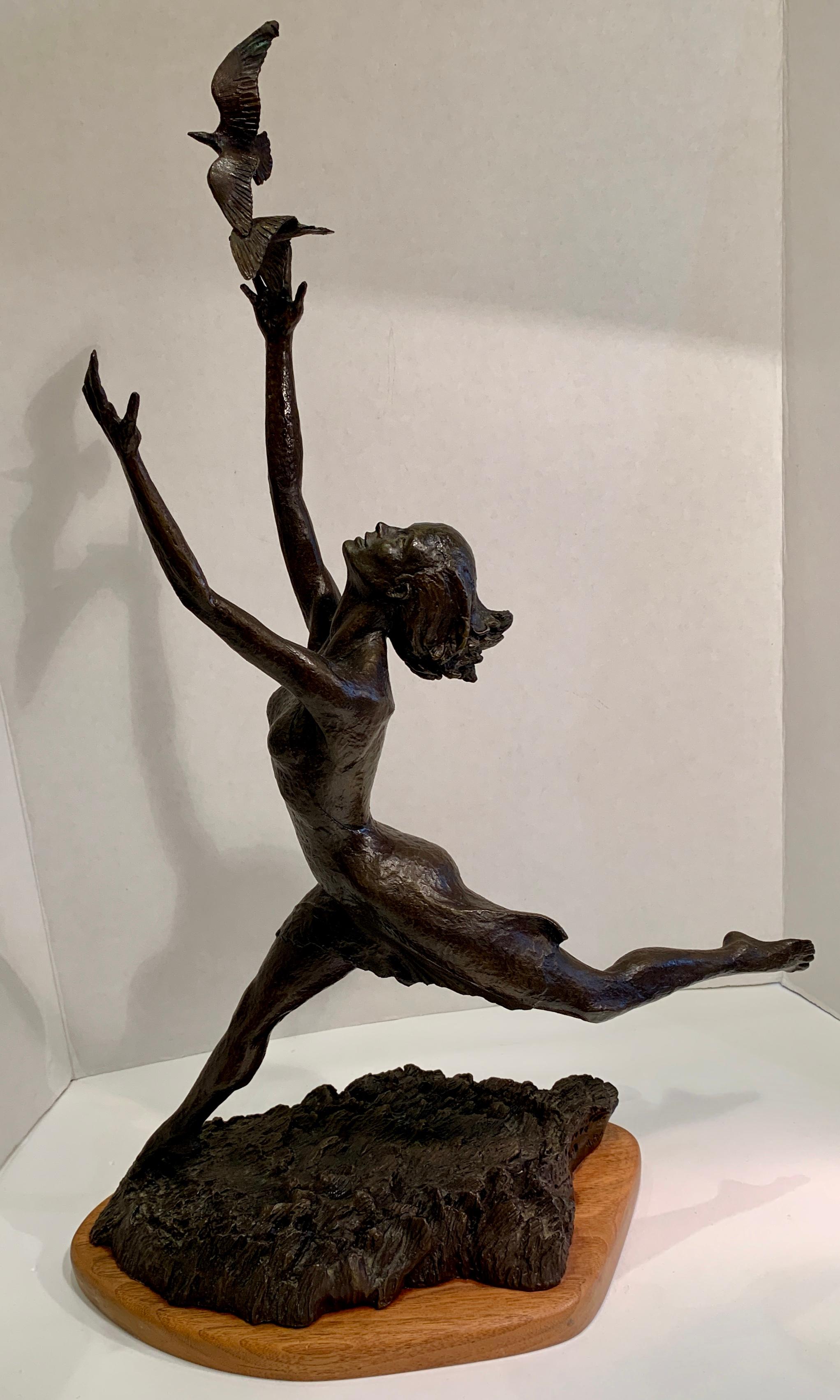 Art Deco Style Bronze Sculpture of a Woman Reaching for Seagulls by M. Young 6