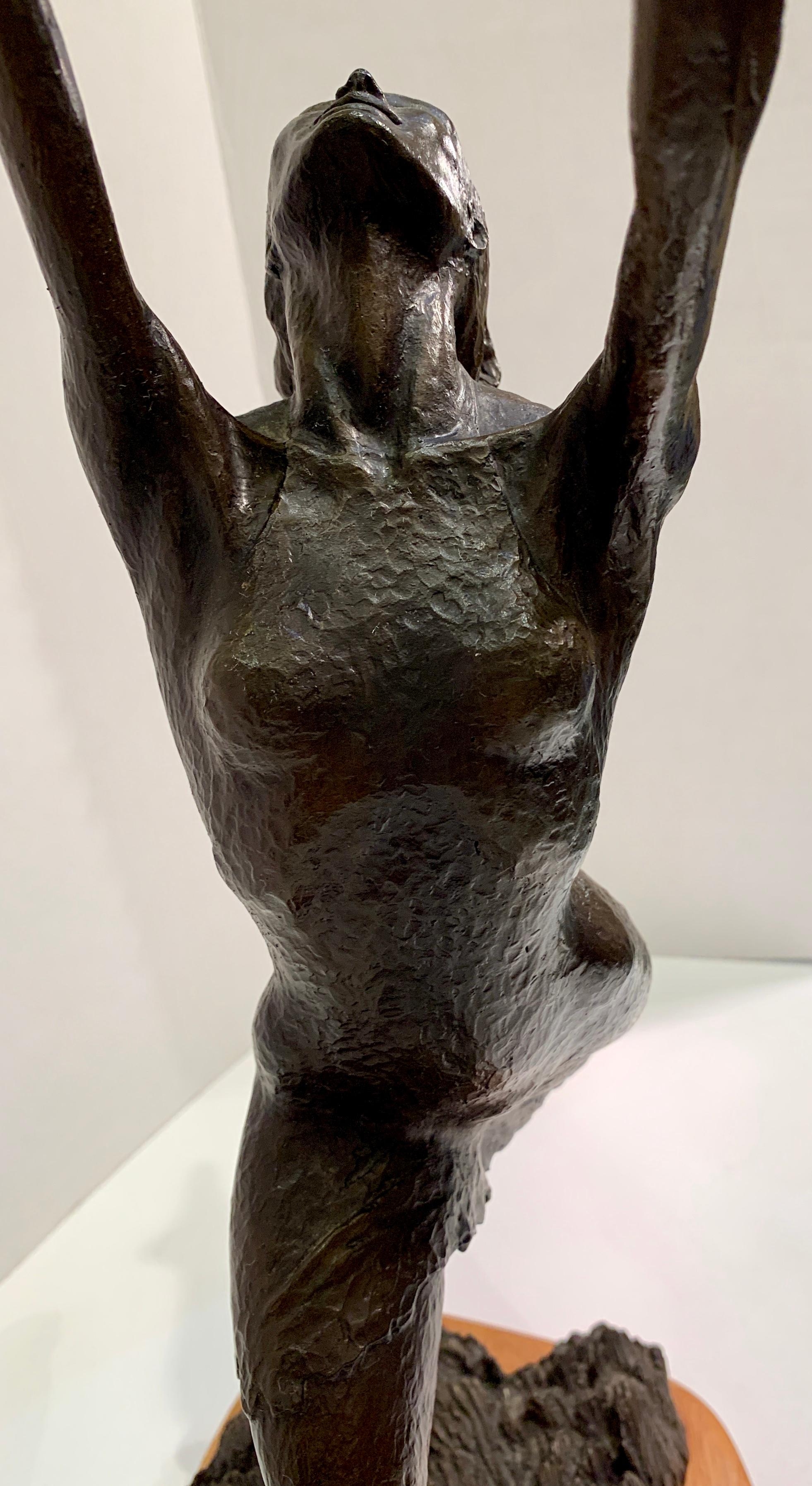 Art Deco Style Bronze Sculpture of a Woman Reaching for Seagulls by M. Young 8