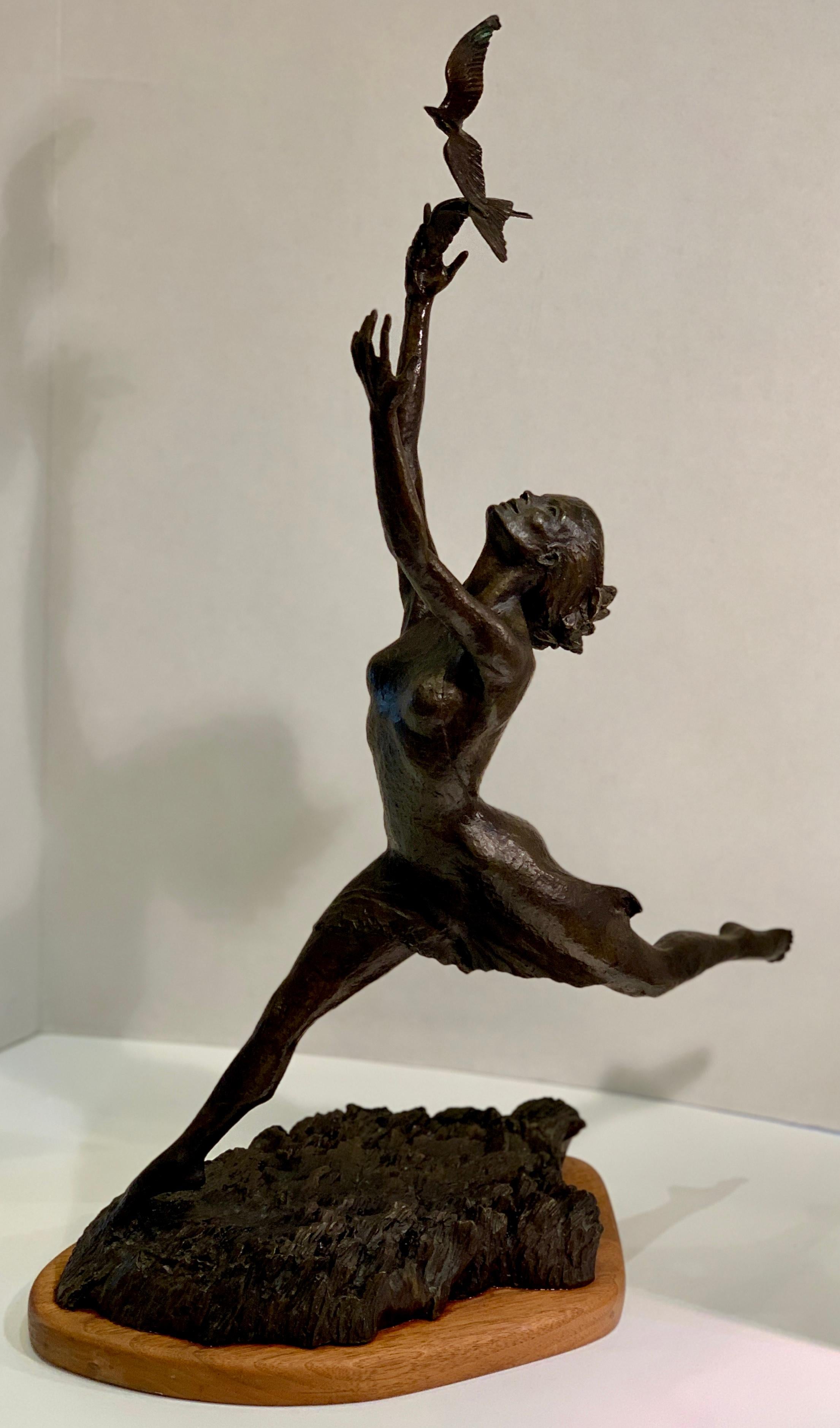 American Art Deco Style Bronze Sculpture of a Woman Reaching for Seagulls by M. Young
