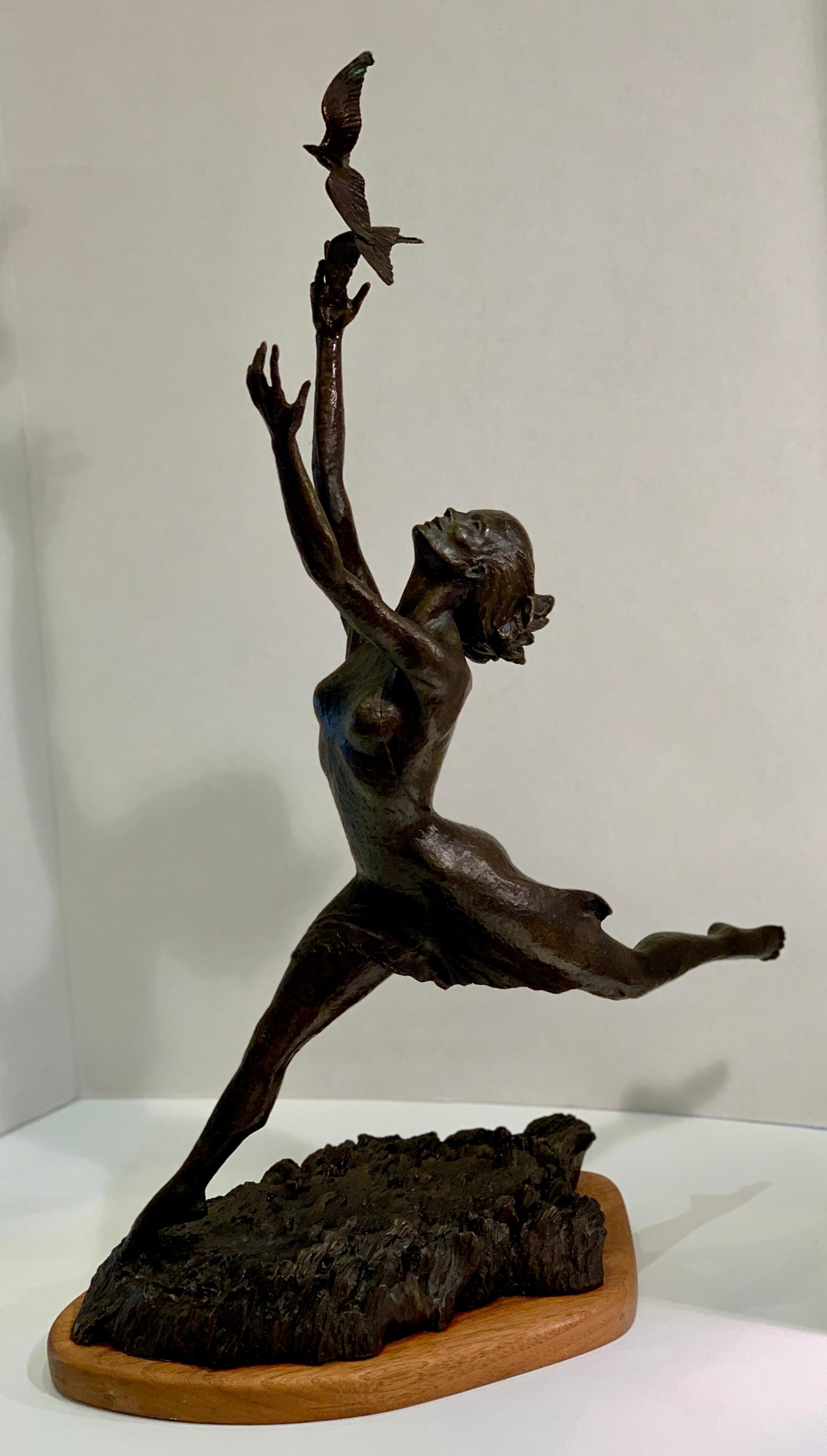Art Deco Style Bronze Sculpture of a Woman Reaching for Seagulls by M. Young 1