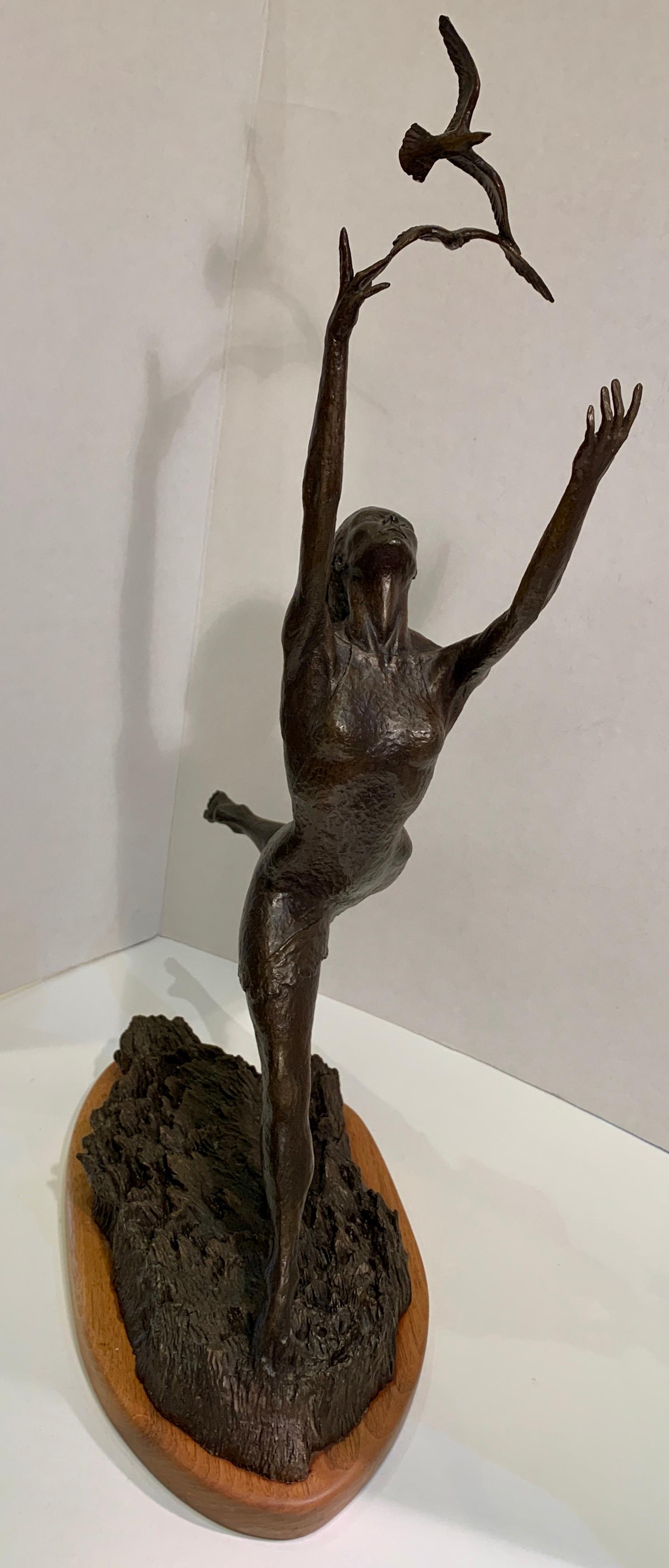 Art Deco Style Bronze Sculpture of a Woman Reaching for Seagulls by M. Young 2