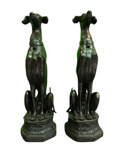 Art Deco Style Bronze Sitting Greyhound Dogs, 20th Century
