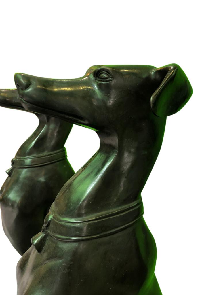 Art Deco Style Bronze Sitting Greyhound Dogs, 20th Century In Excellent Condition For Sale In London, GB