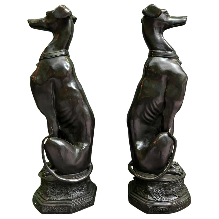 Art Deco Style Bronze Sitting Greyhound Dogs, 20th Century For Sale