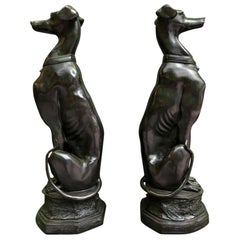 Vintage Art Deco Style Bronze Sitting Greyhound Dogs, 20th Century
