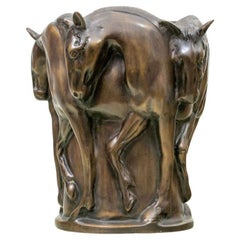 Art Deco Style  Bronze Vase - Wine Cooler With Horse Figures