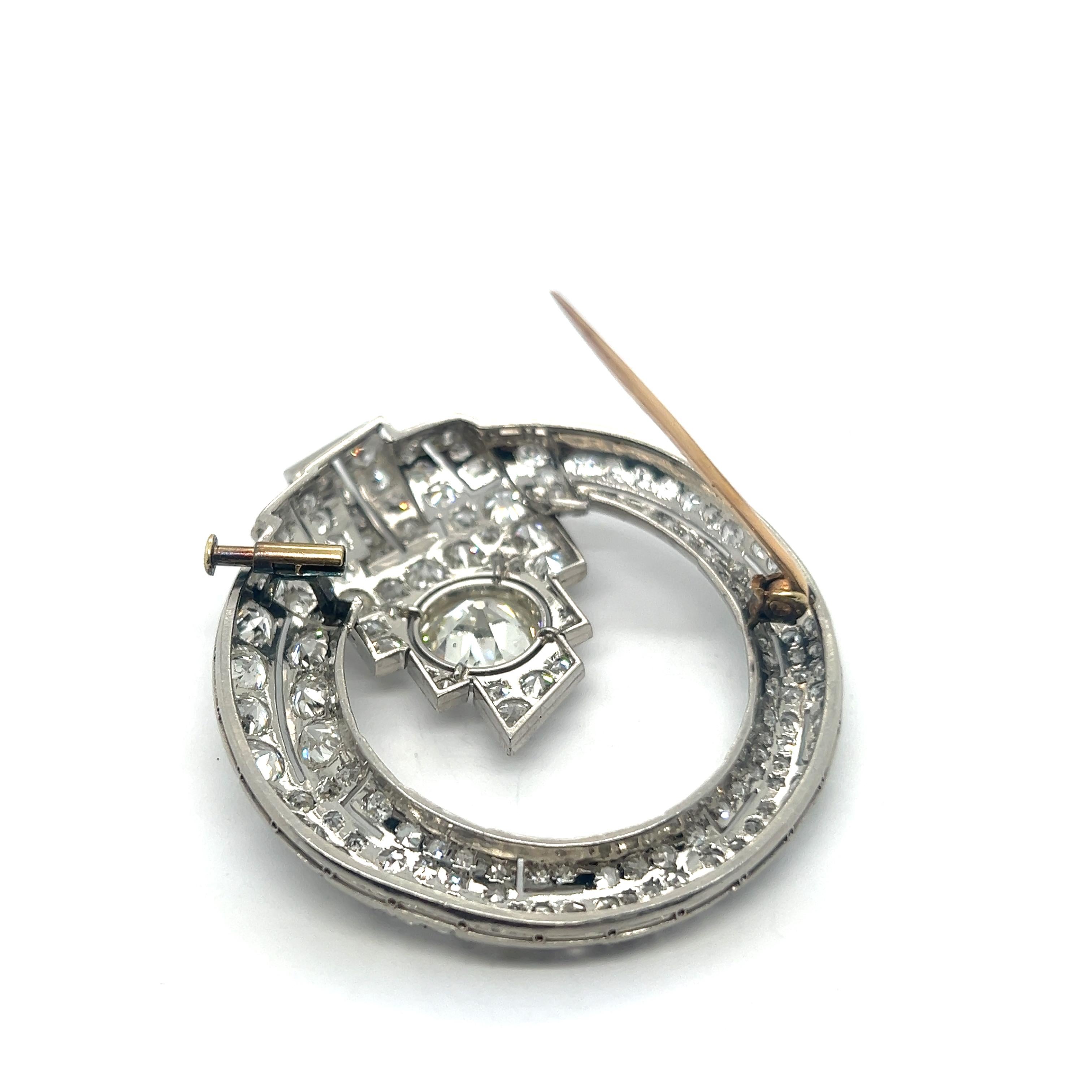 Art Deco Style Brooch with Old Cut Diamonds in Platinum 950 For Sale 5