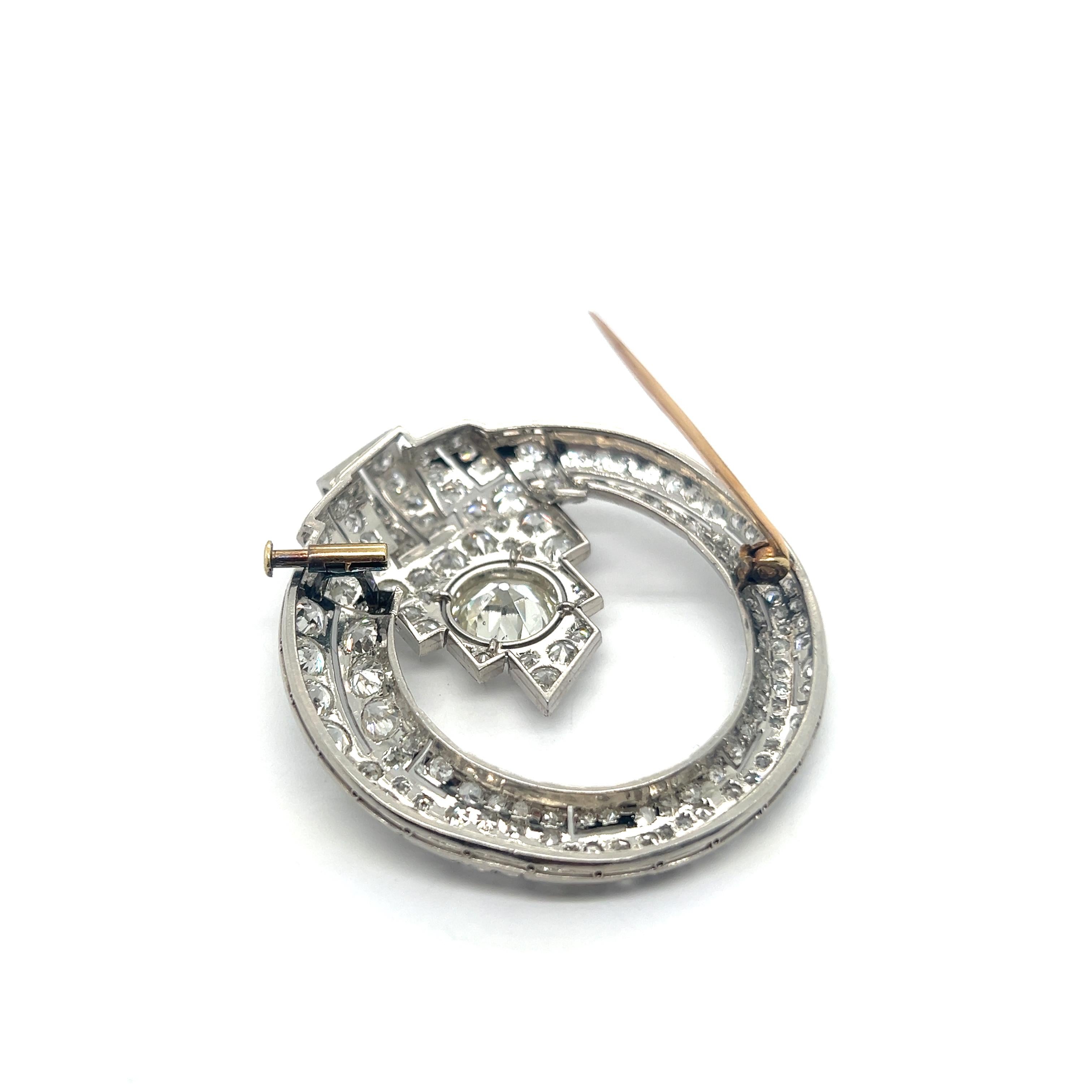 Art Deco Style Brooch with Old Cut Diamonds in Platinum 950 For Sale 6
