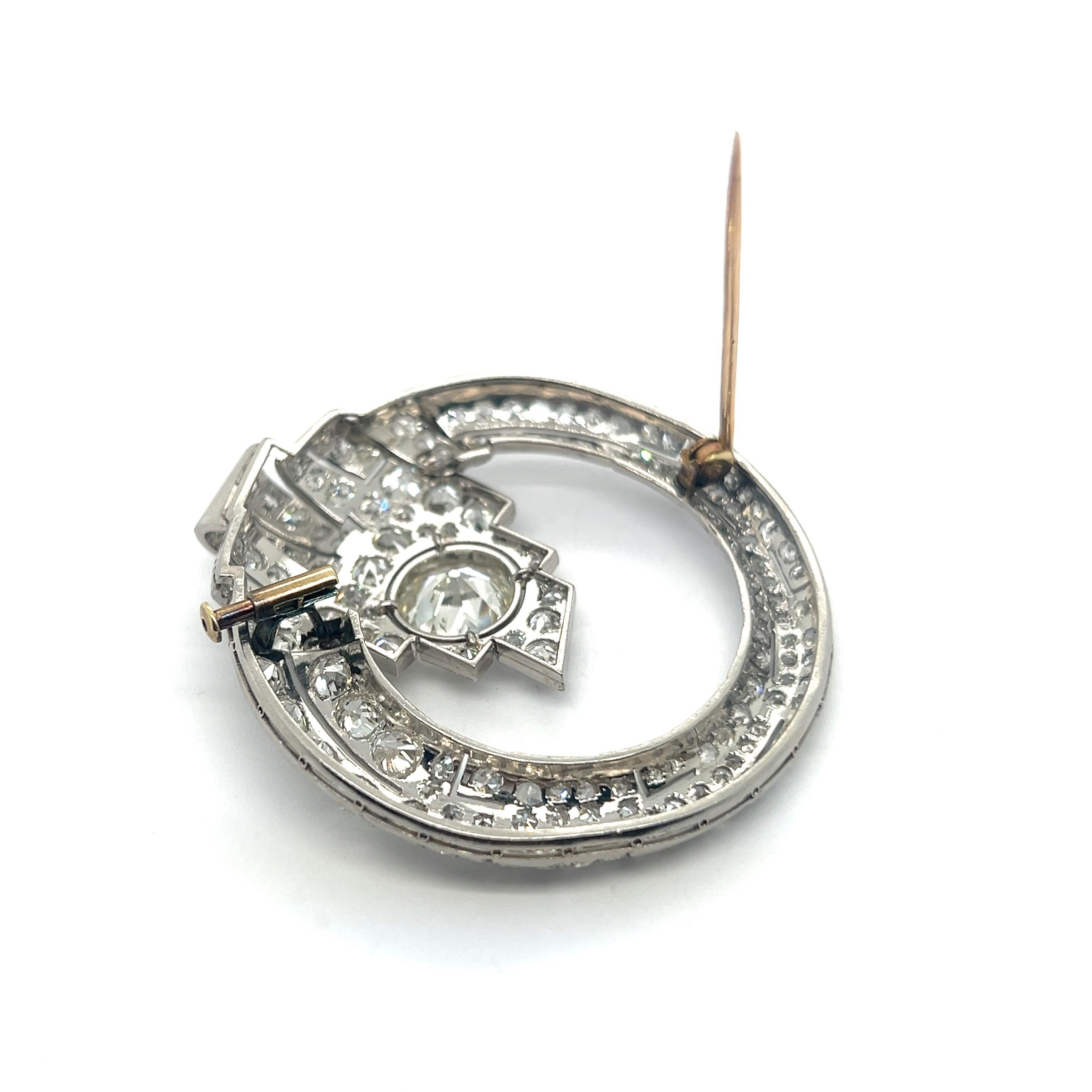 Art Deco Style Brooch with Old Cut Diamonds in Platinum 950 For Sale 7