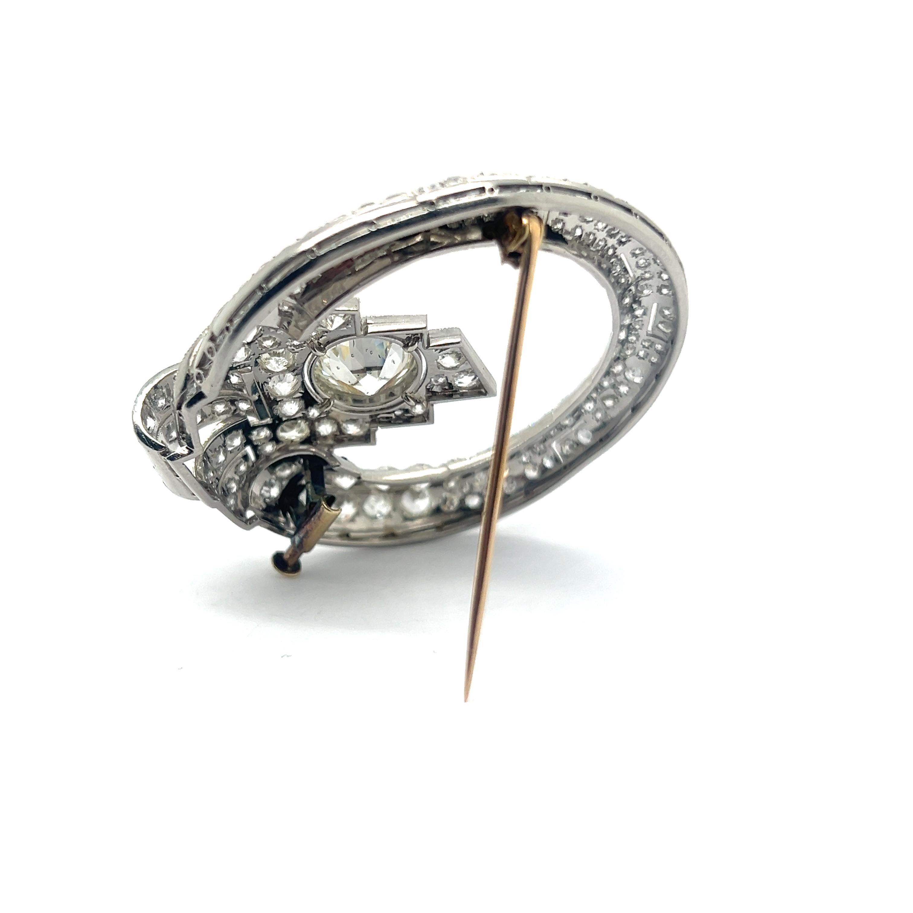 Art Deco Style Brooch with Old Cut Diamonds in Platinum 950 For Sale 8