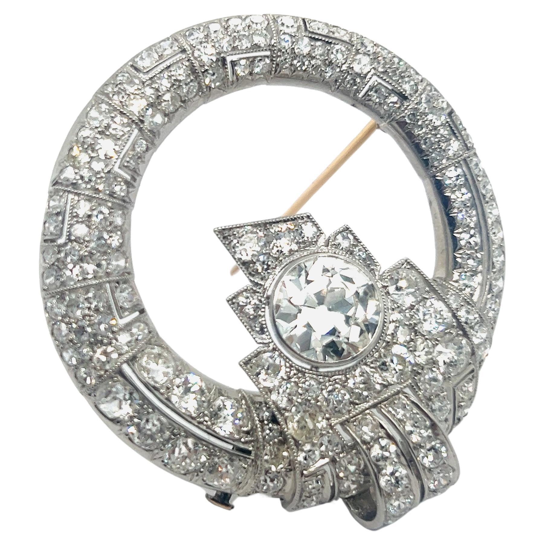 Broche estilo Art Déco con diamantes talla antigua en platino 950