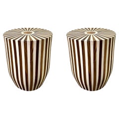 Art Deco Style Brown and White Resin Side, End Table or Stool, a Pair