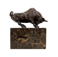 Art Deco style Brown Patinated Bronze Bull Animal Sculpture