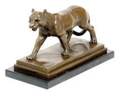 Art Deco style Brown Patinated Bronze Panther Sculpture