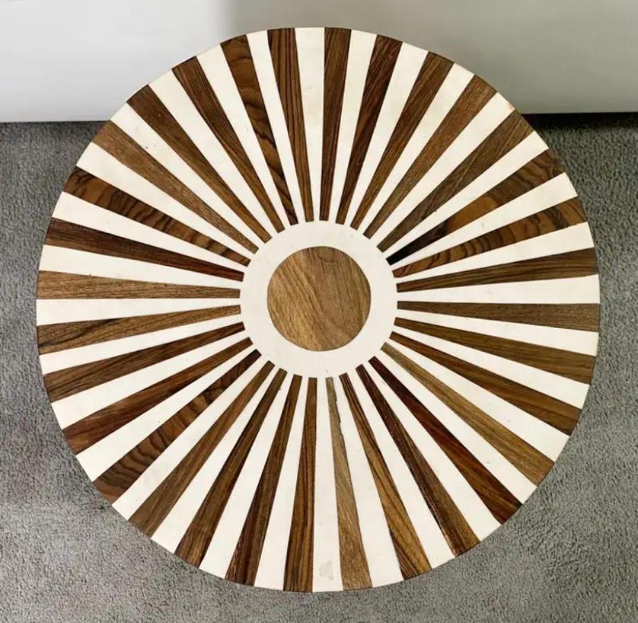 Art Deco Style Brown & White Cylindrical Walnut Resin End Table or Stool, a Pair For Sale 5