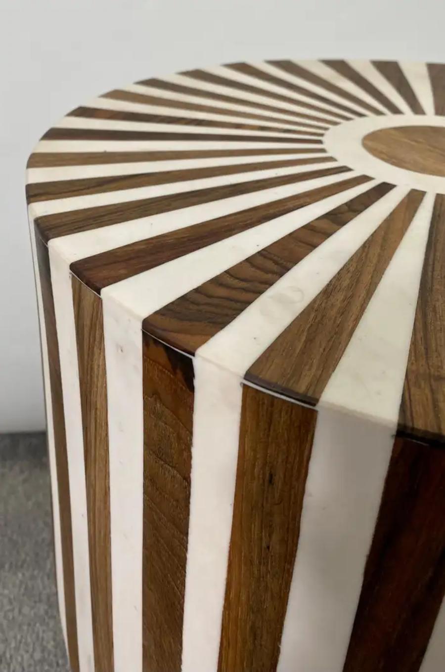 Art Deco Style Brown & White Cylindrical Walnut Resin End Table or Stool, a Pair For Sale 8
