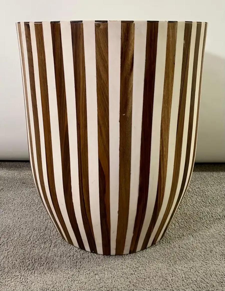 Art Deco Style Brown & White Cylindrical Walnut Resin End Table or Stool, a Pair For Sale 4