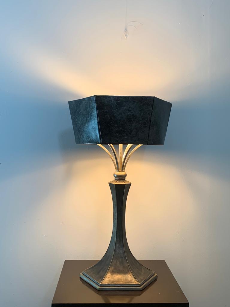 Art Deco Style Brutalist Metal Table Lamp, 1980s For Sale 2