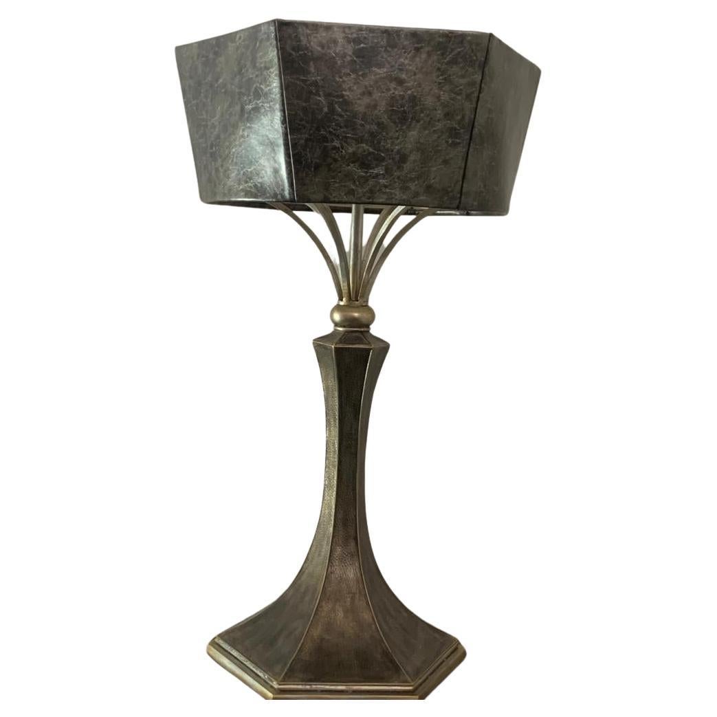 Art Deco Style Brutalist Metal Table Lamp, 1980s For Sale