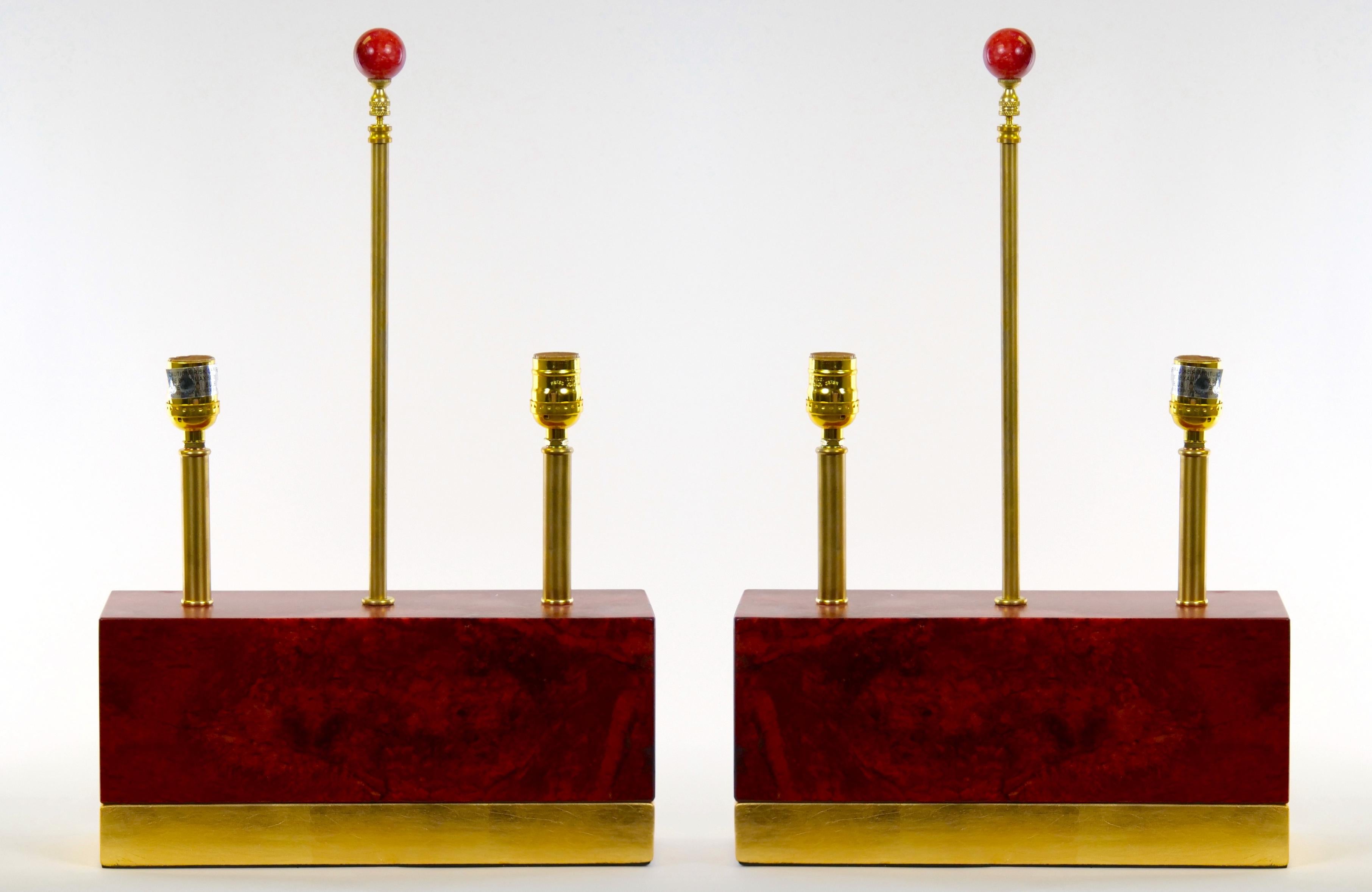 Art Deco Style Burgundy Red Jade / Brass Decorated Table Lamps 4