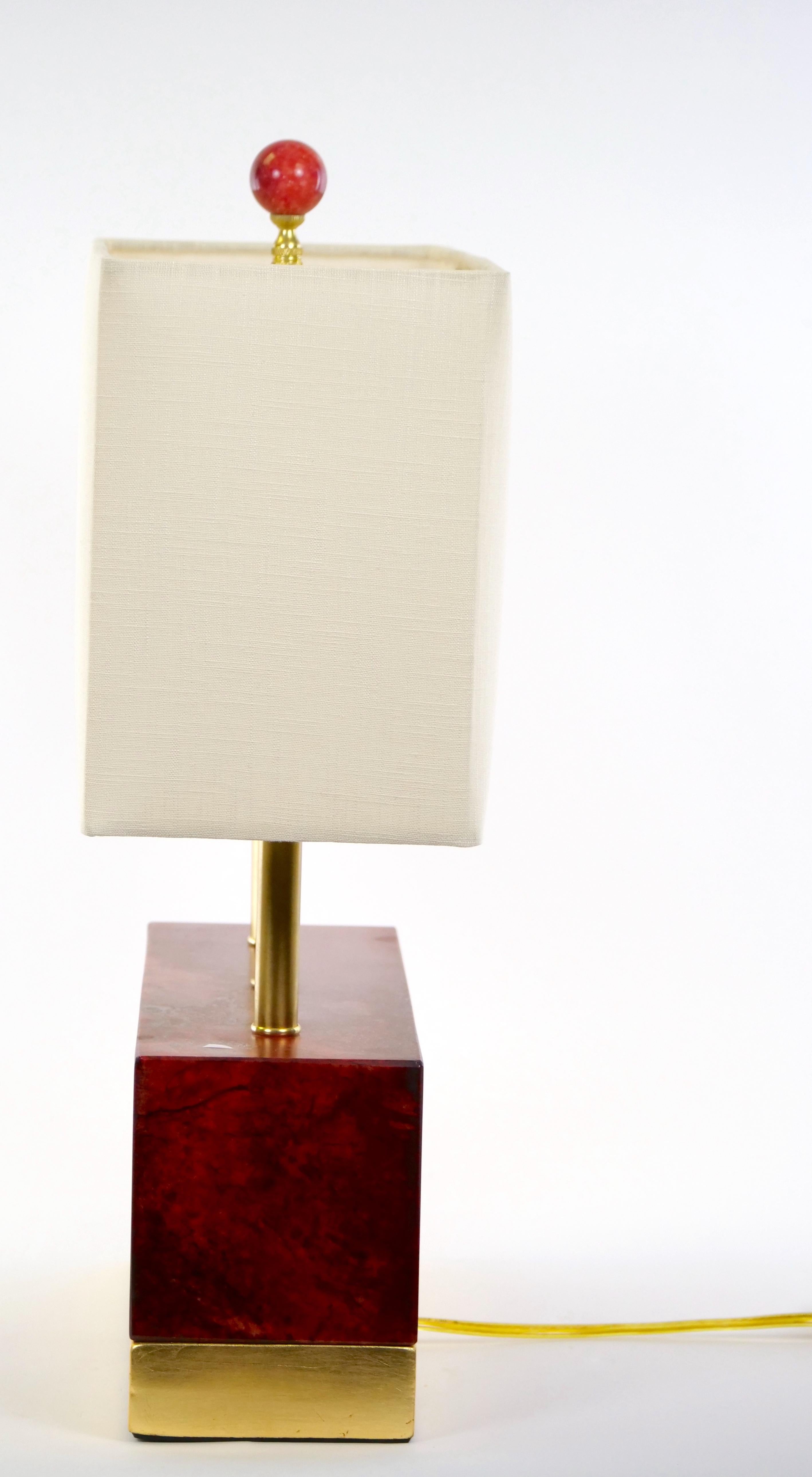 Art Deco Style Burgundy Red Jade / Brass Decorated Table Lamps 1