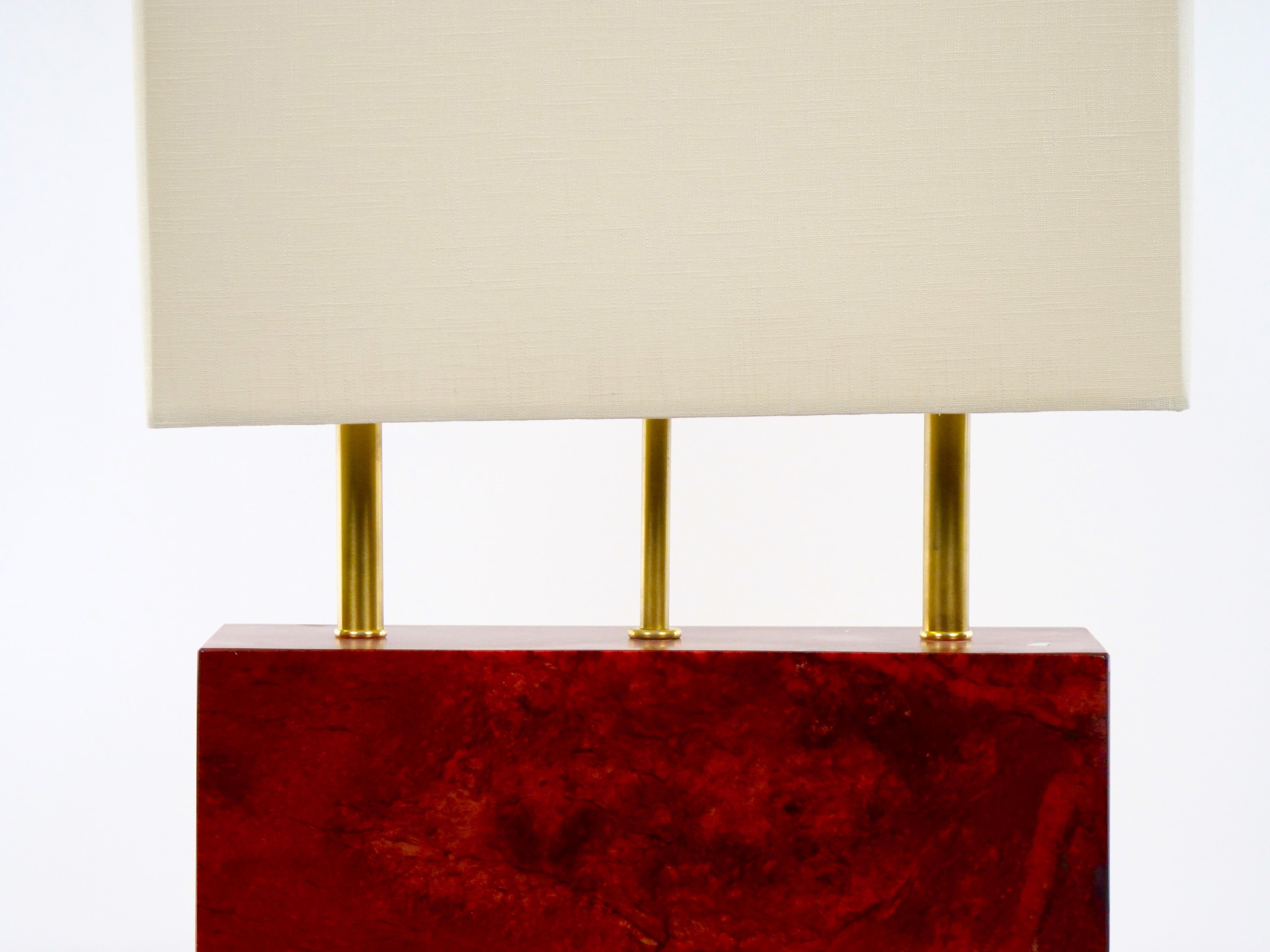 Art Deco Style Burgundy Red Jade / Brass Decorated Table Lamps 2