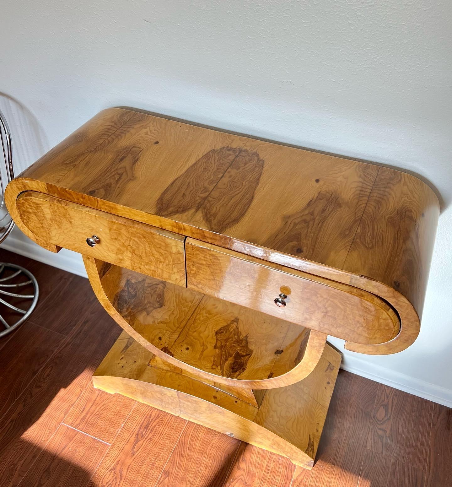 Art Deco Style Burl Console Table with Storage In Good Condition In Houston, TX