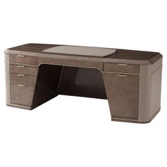 Art Deco Style Burl Pedestal Desk, Curly Maple