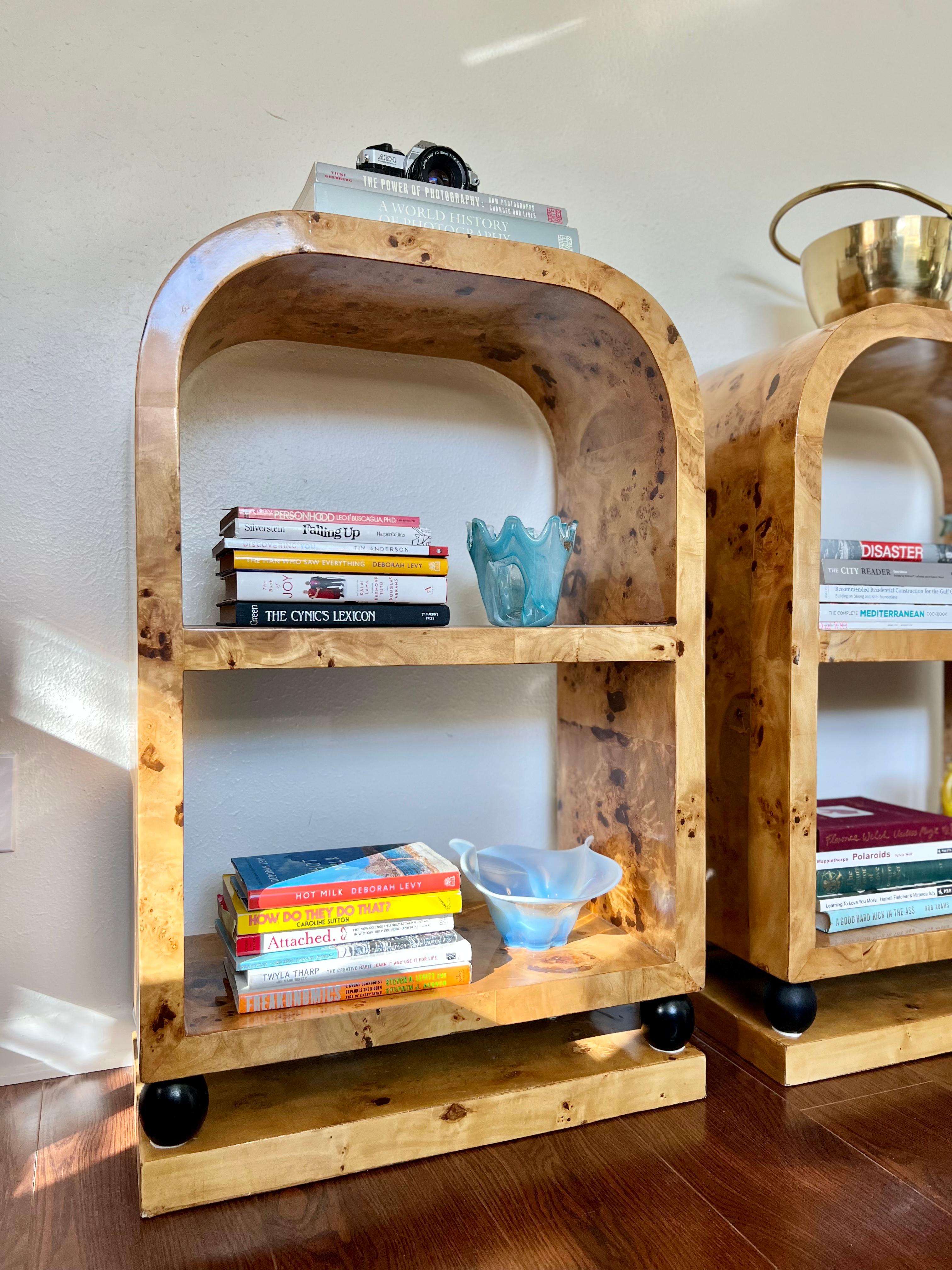 Art Deco Style Burl Veneer Bookcase Side Tables 7