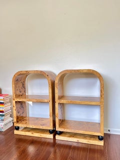 Art Deco Style Burl Veneer Bookcase Side Tables
