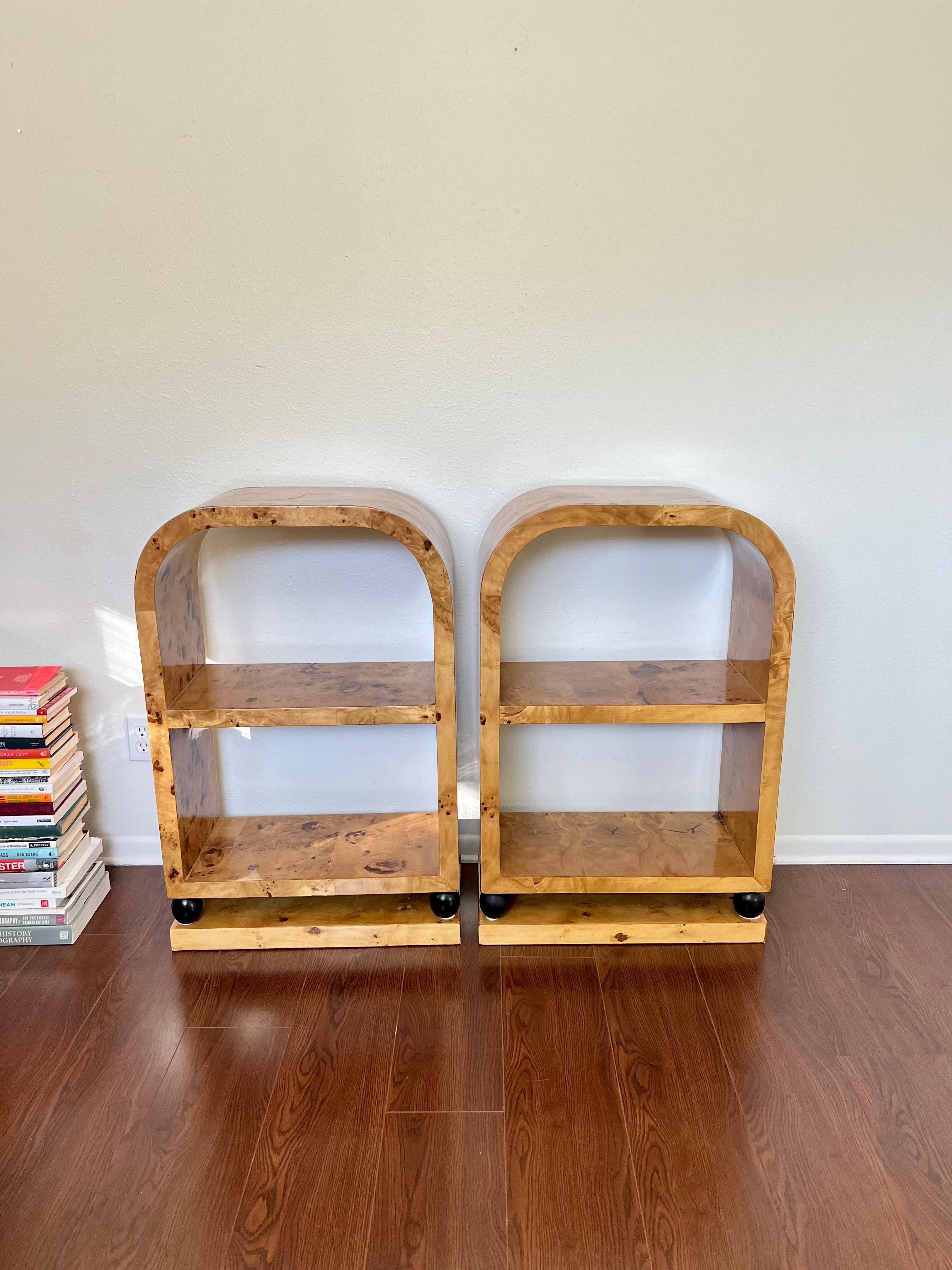 Art Deco Style Burl Veneer Bookcase Side Tables 1