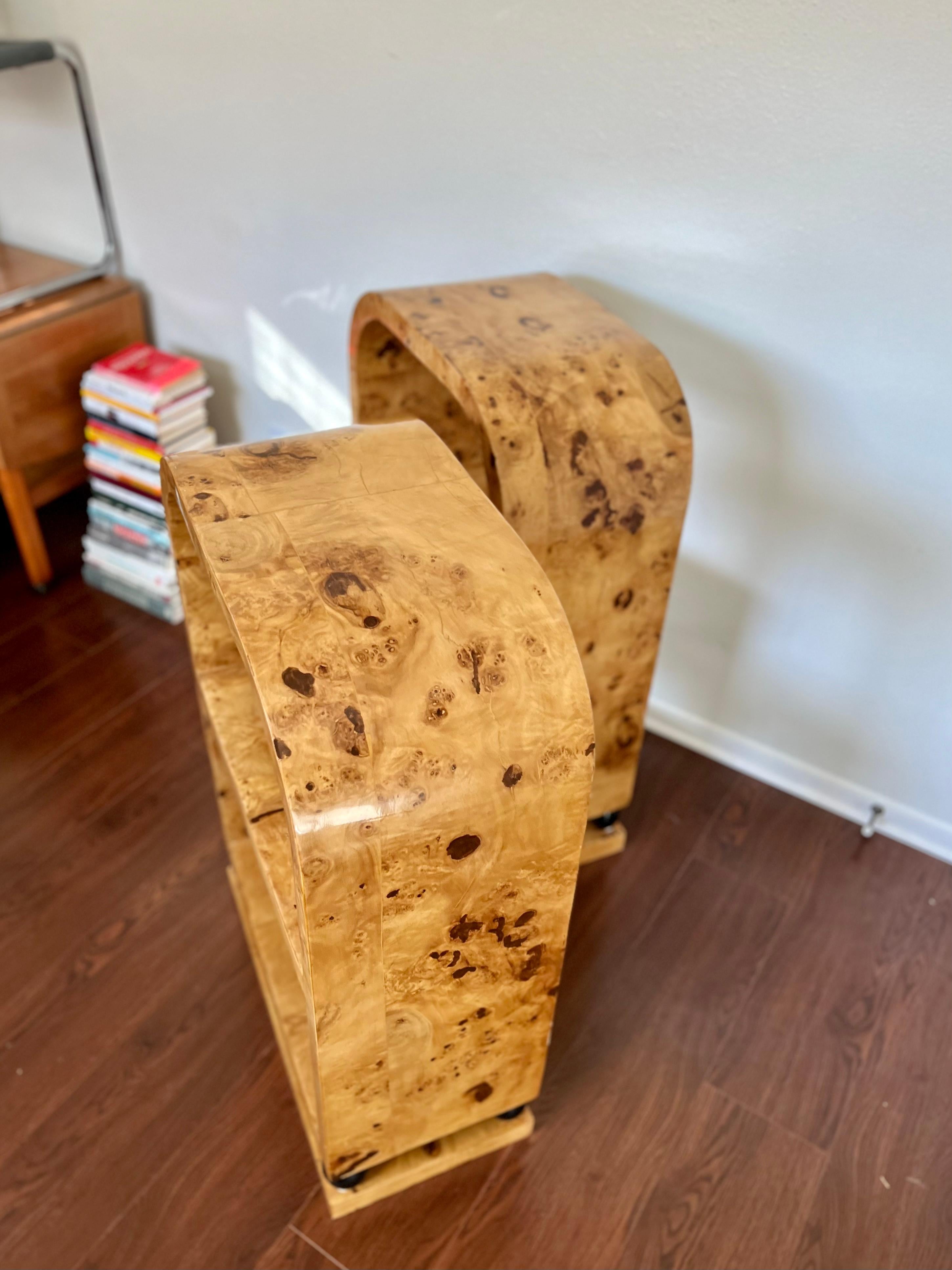 Art Deco Style Burl Veneer Bookcase Side Tables 2