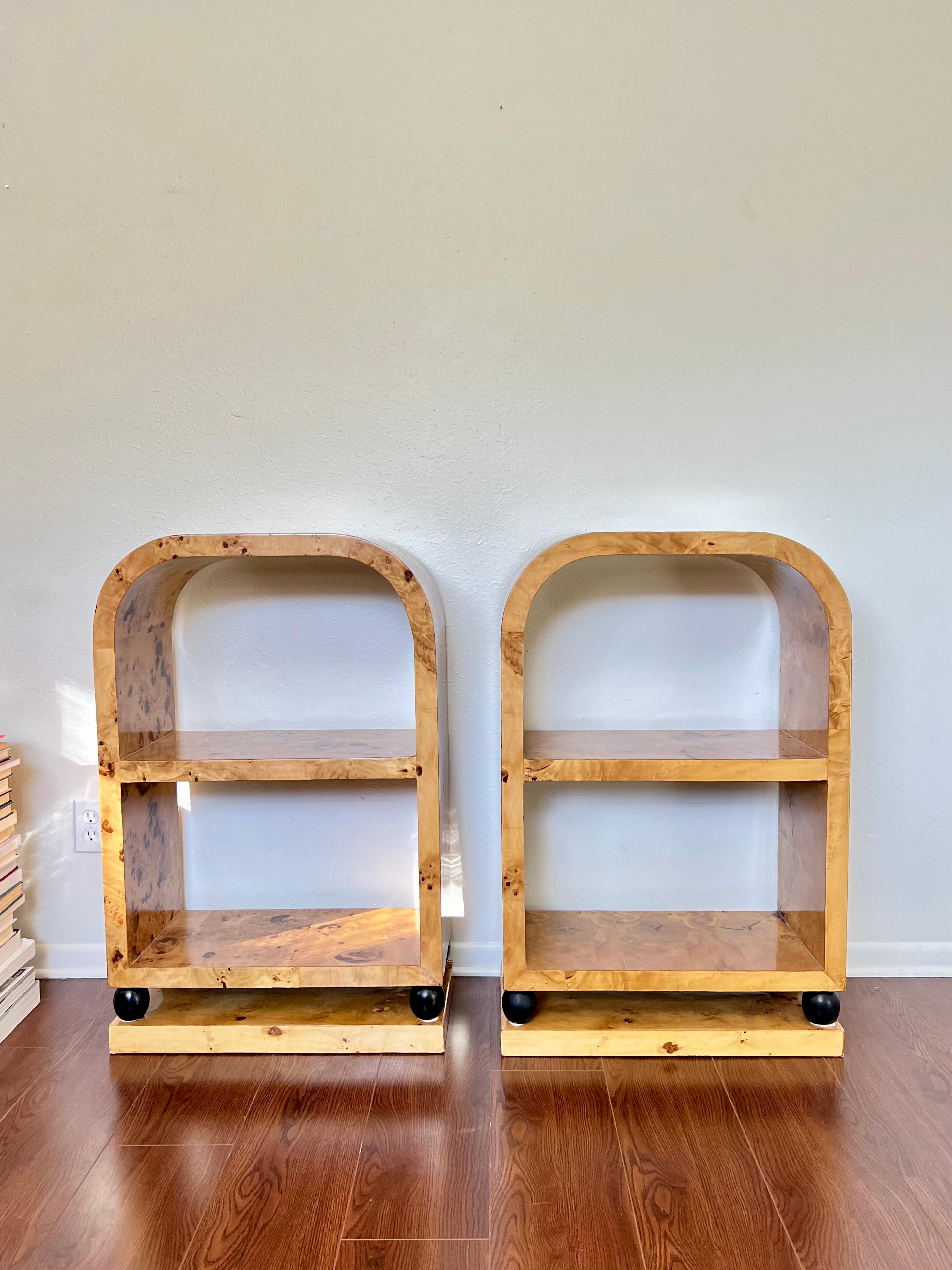 Art Deco Style Burl Veneer Bookcase Side Tables 4
