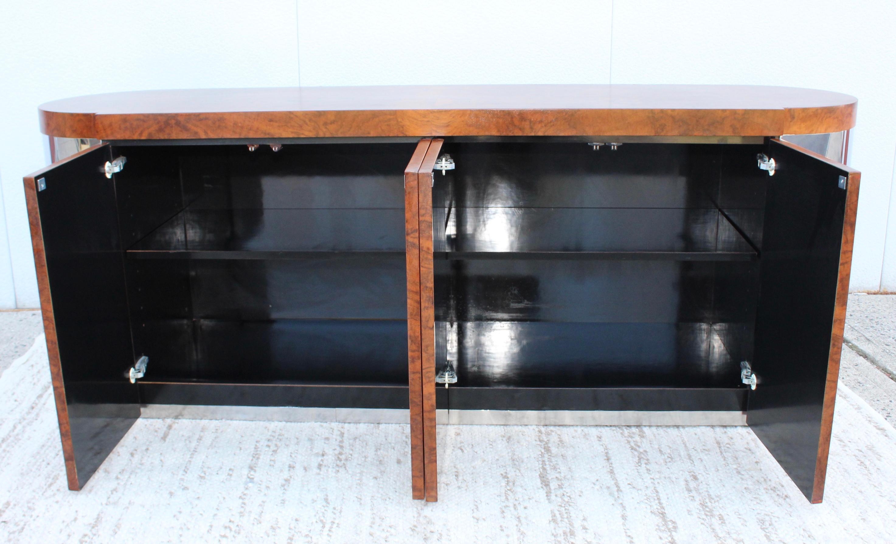 Art-Deco Style Burl Wood and Chrome Credenza 7