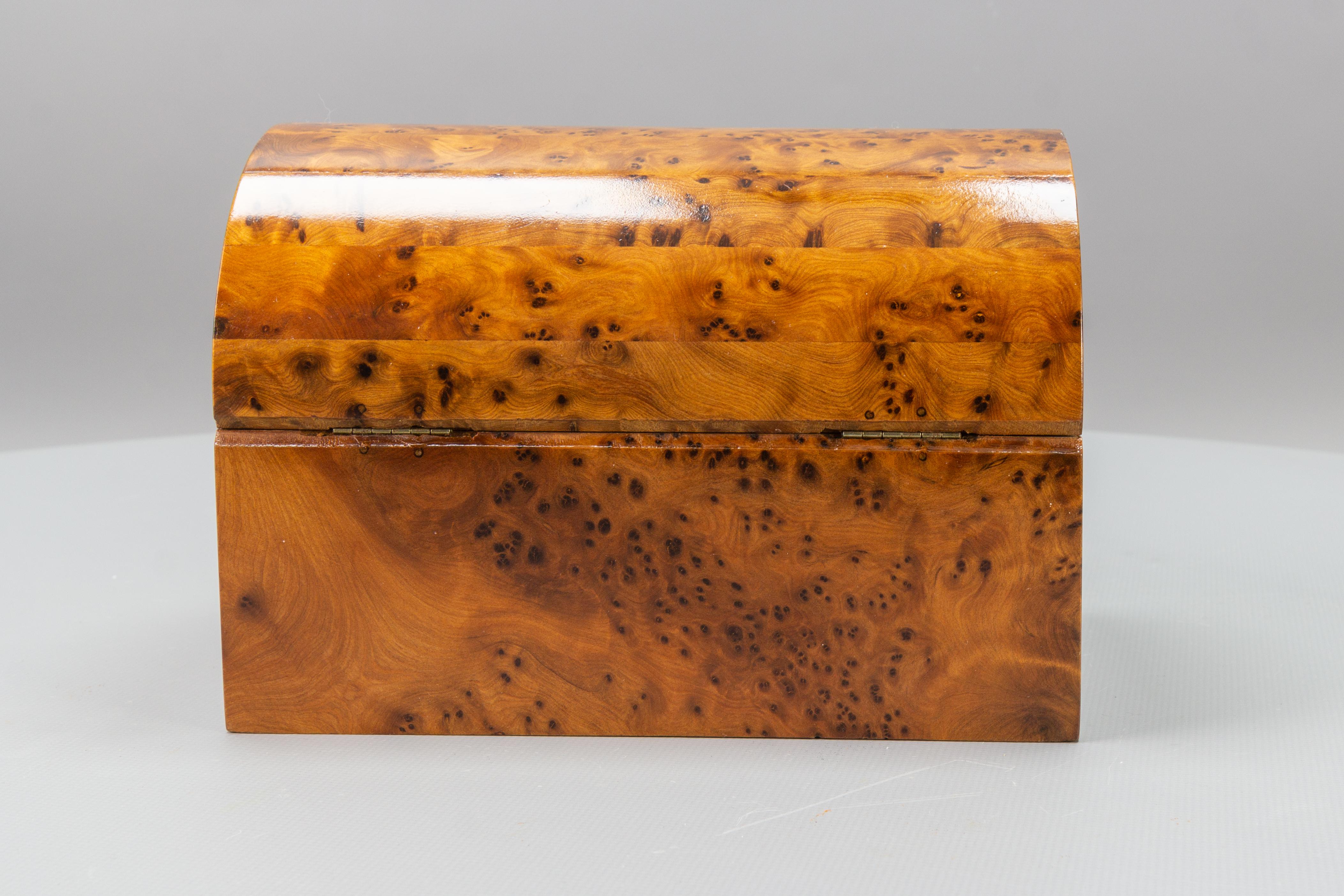 Hand-Crafted Art Deco Style Burl Wood Dome Top Jewelry Box