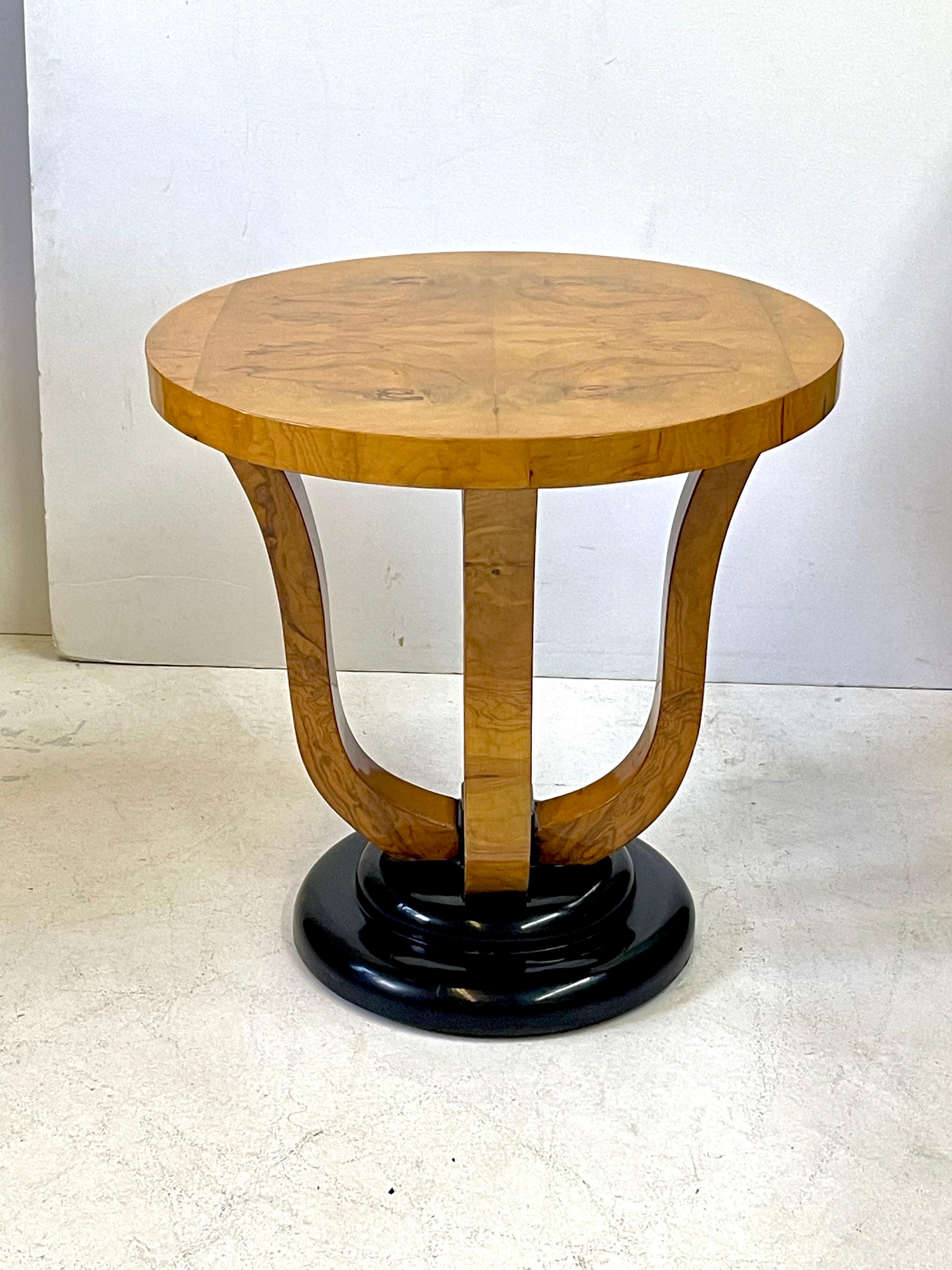 Late 20th Century Art Deco Style Burl Wood Gueridon Table For Sale