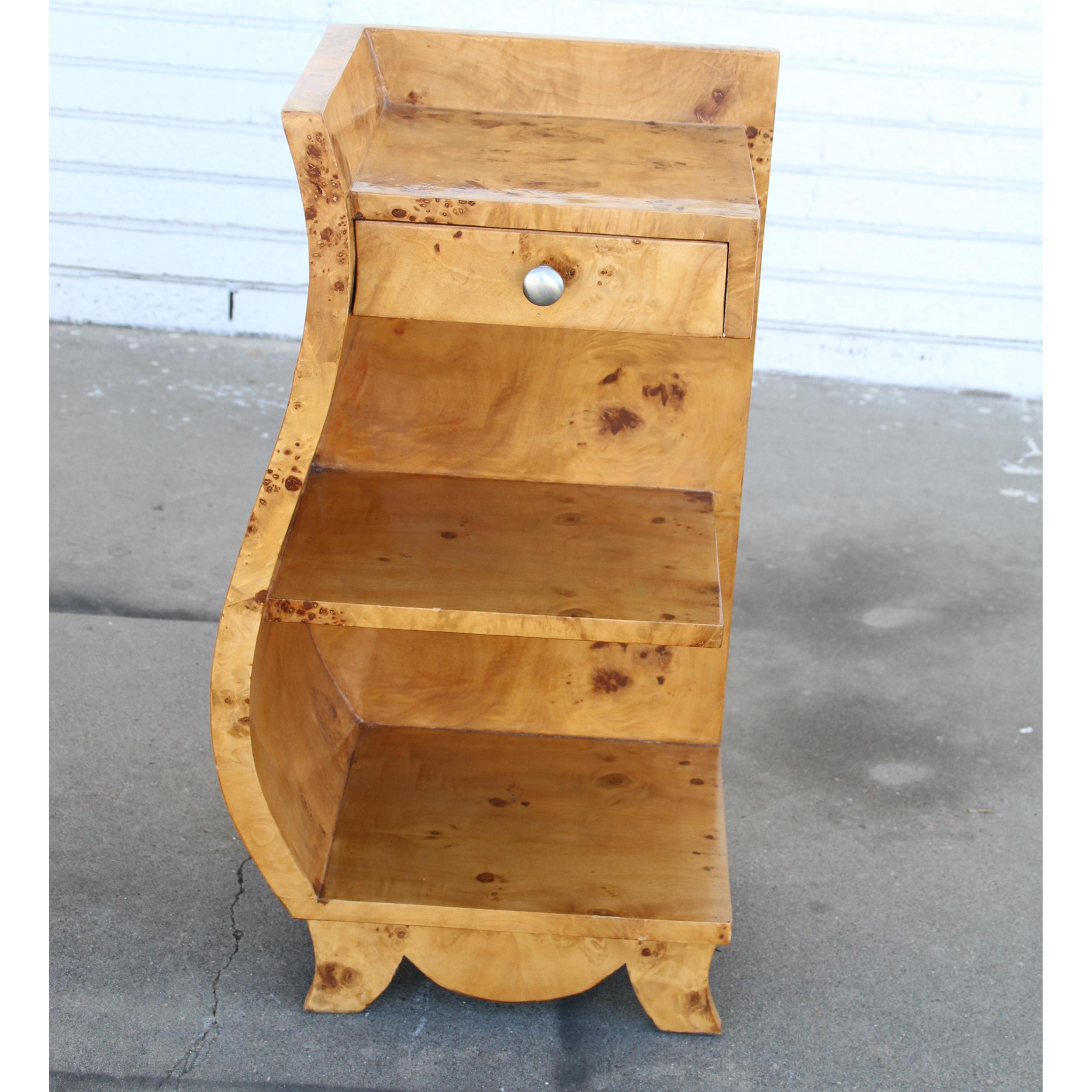 Art Deco Style Burled Nightstands with shelves For Sale 4