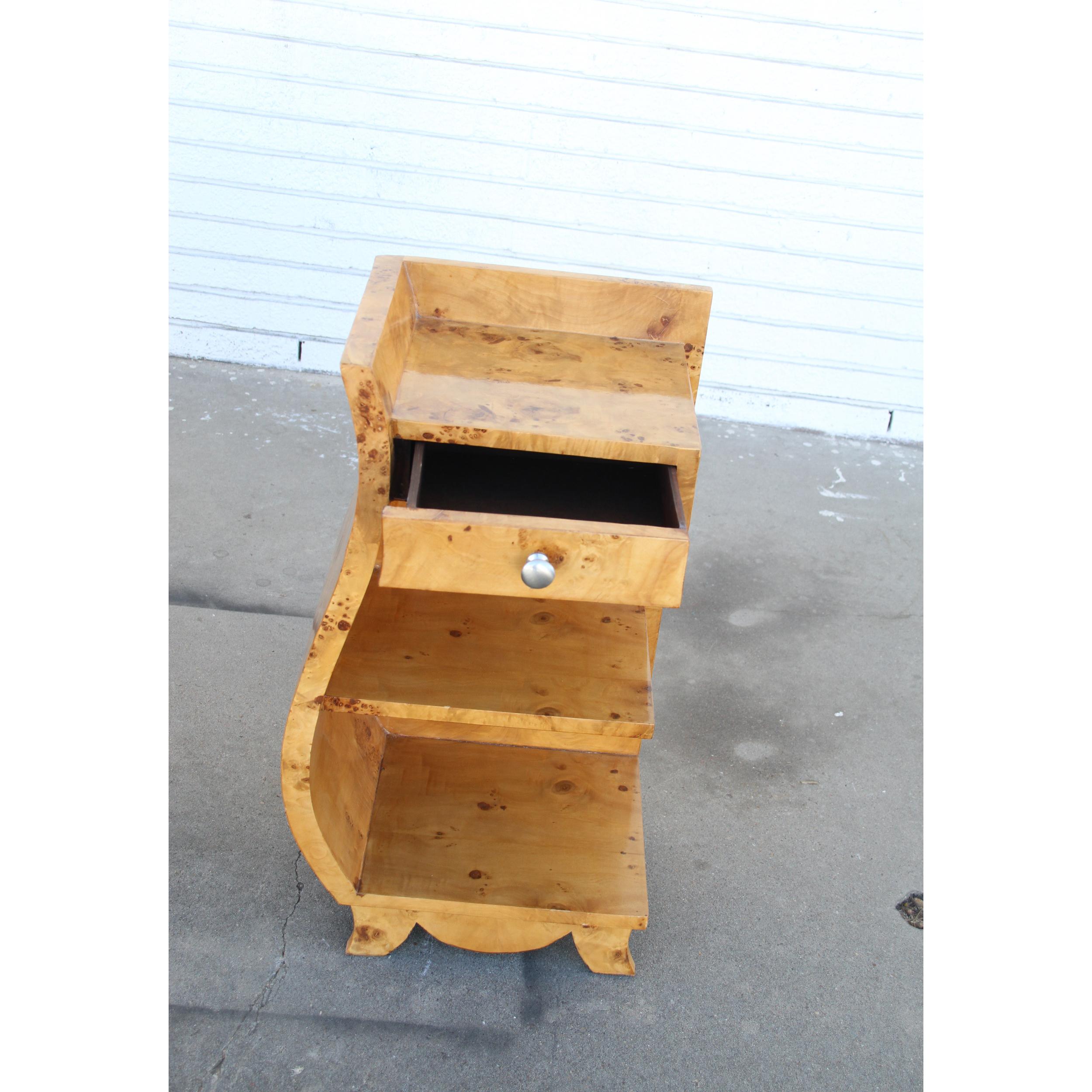 Art Deco Style Burled Nightstands with shelves For Sale 1