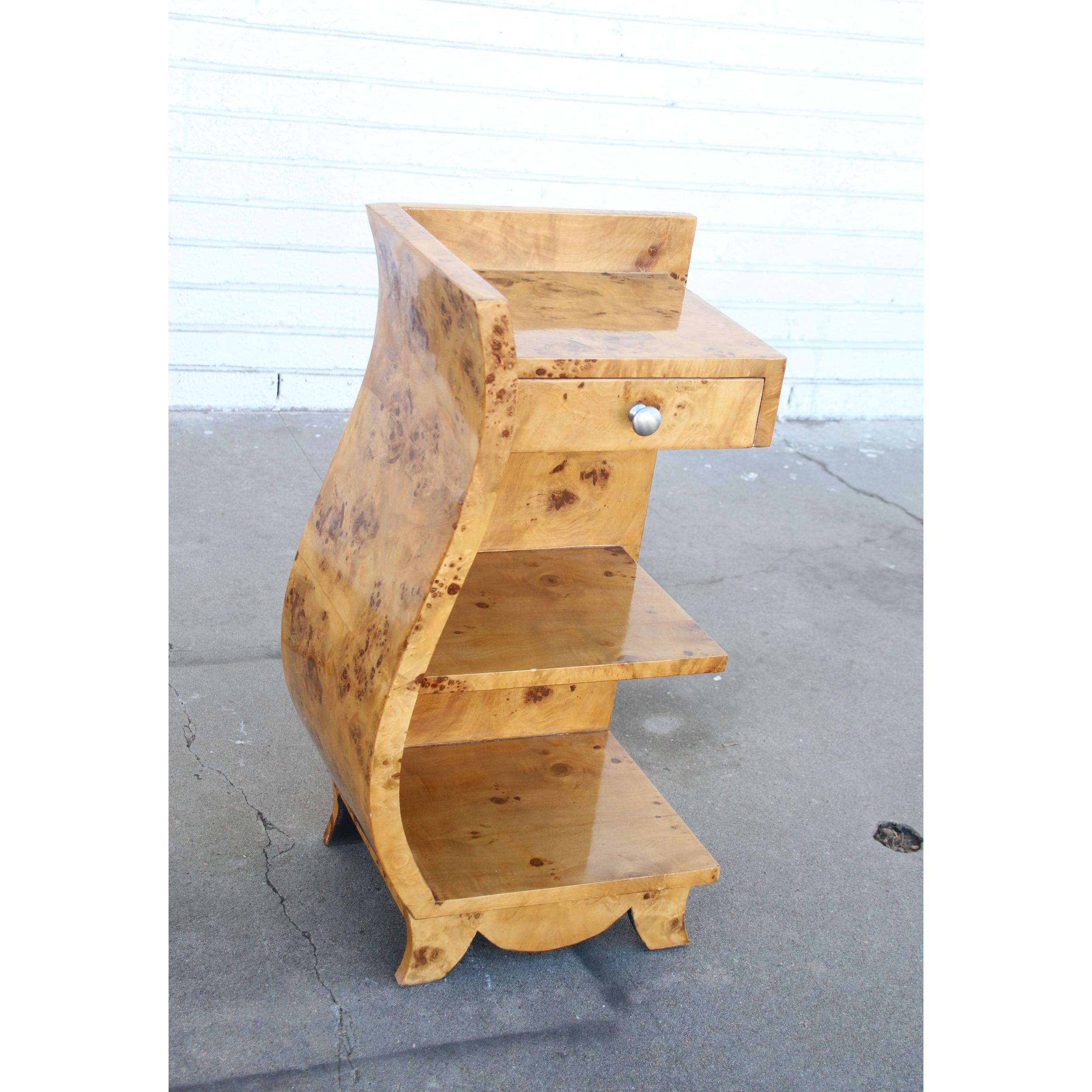 Art Deco Style Burled Nightstands with shelves For Sale 2