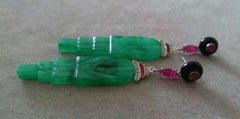 Art Deco Style Burma Jade Rubies Black Onyx Black Enamel Gold Diamonds Earrings