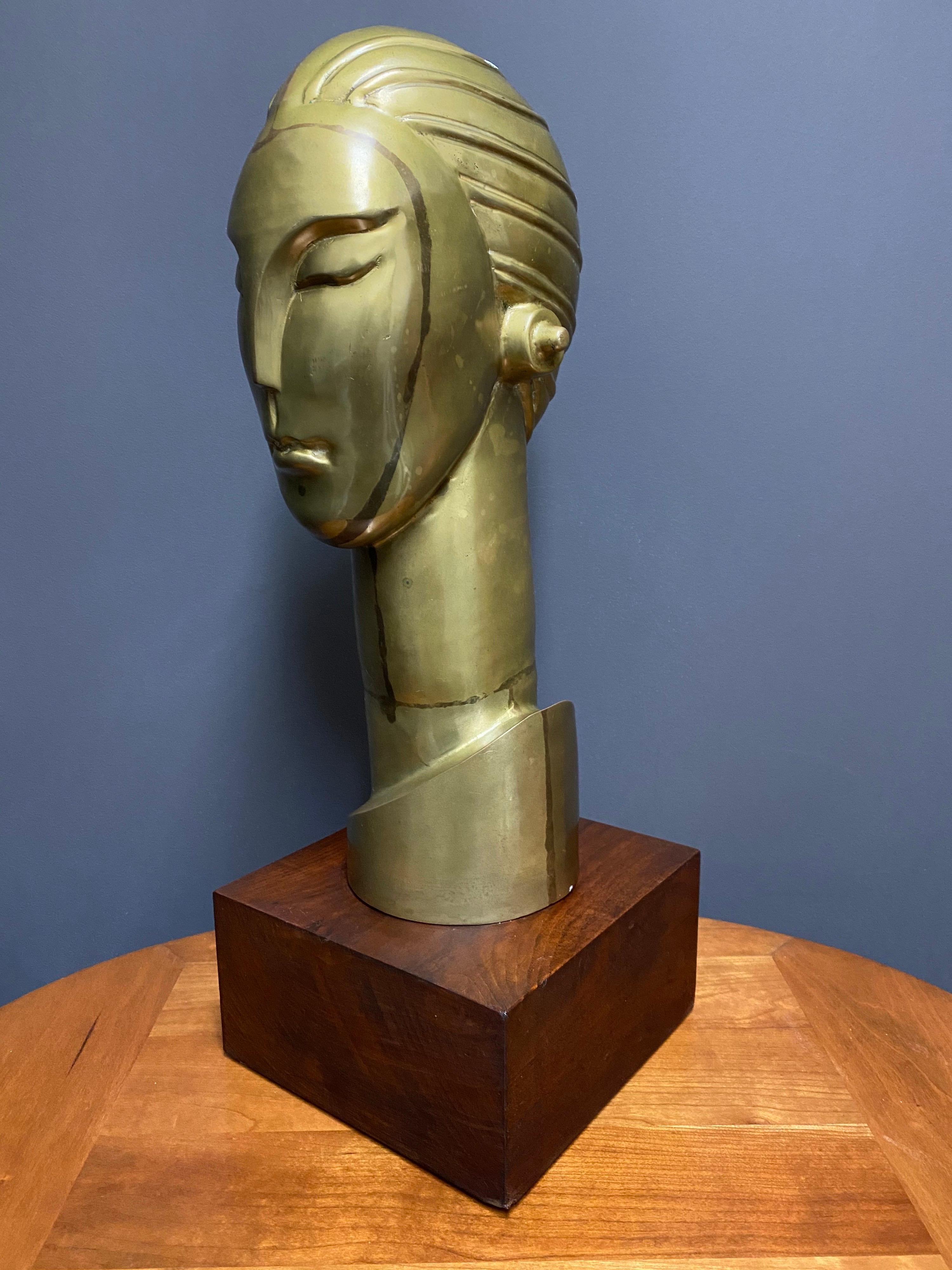 Brass Art Deco Style Bust For Sale