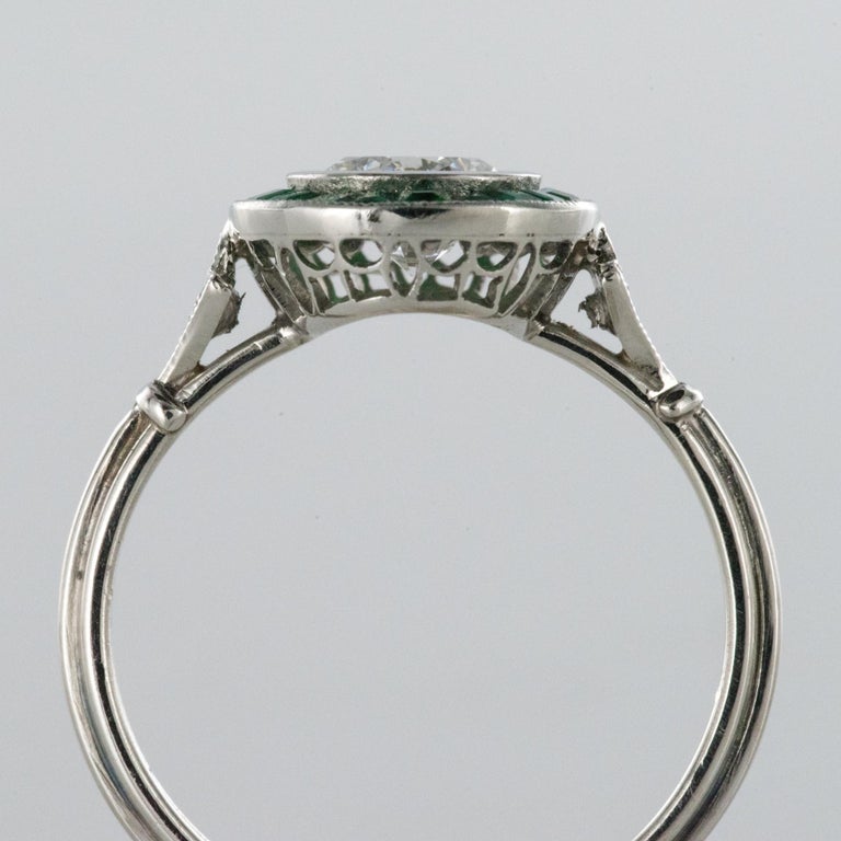 Art Deco Style Calibrated Emerald Diamonds Platinium Cluster Ring at ...