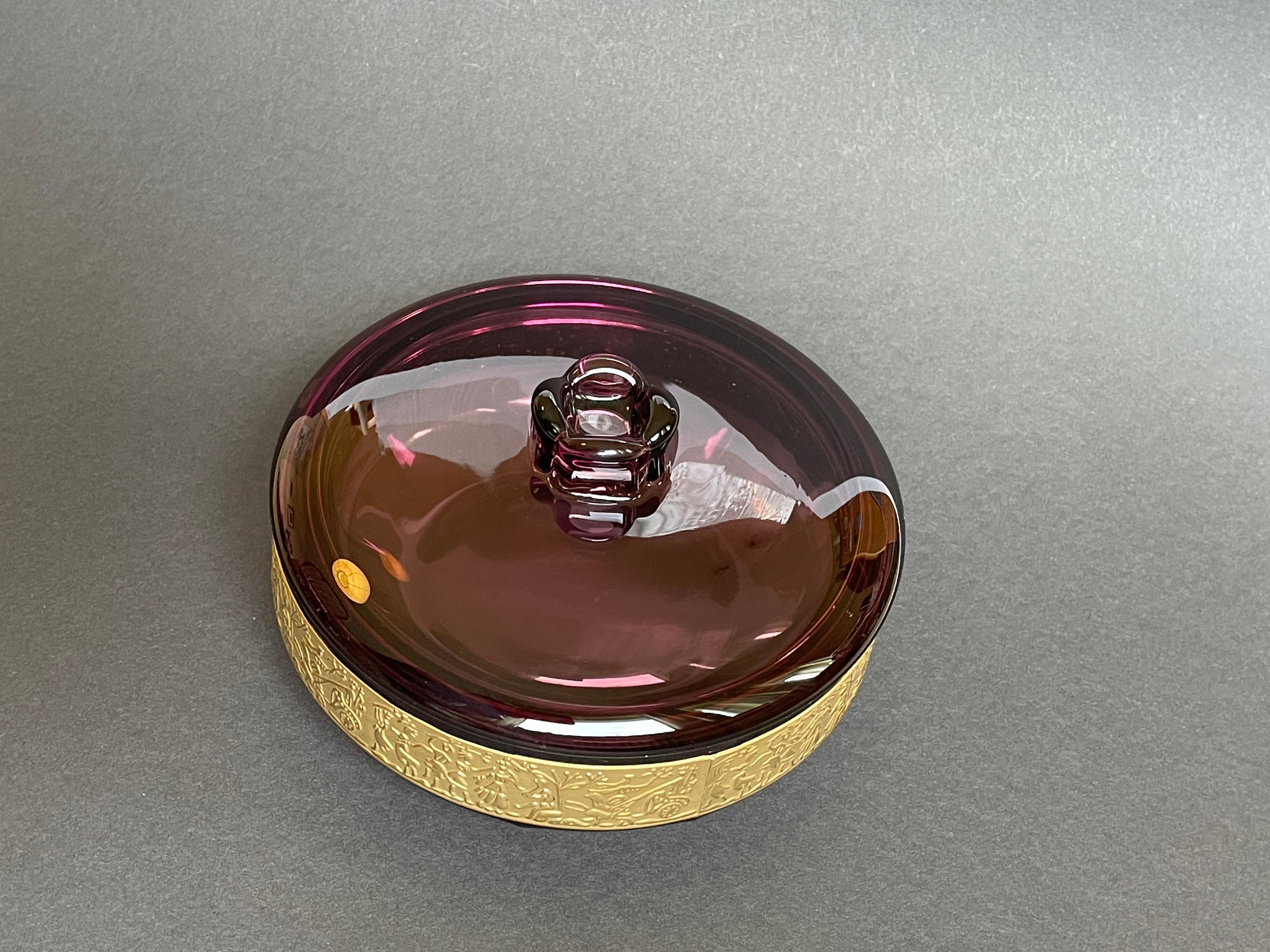 Art Deco Style Candy Dish Amethyst Glas by Walther & Sohne, Mid-Century, Germany In Good Condition For Sale In Andernach, DE