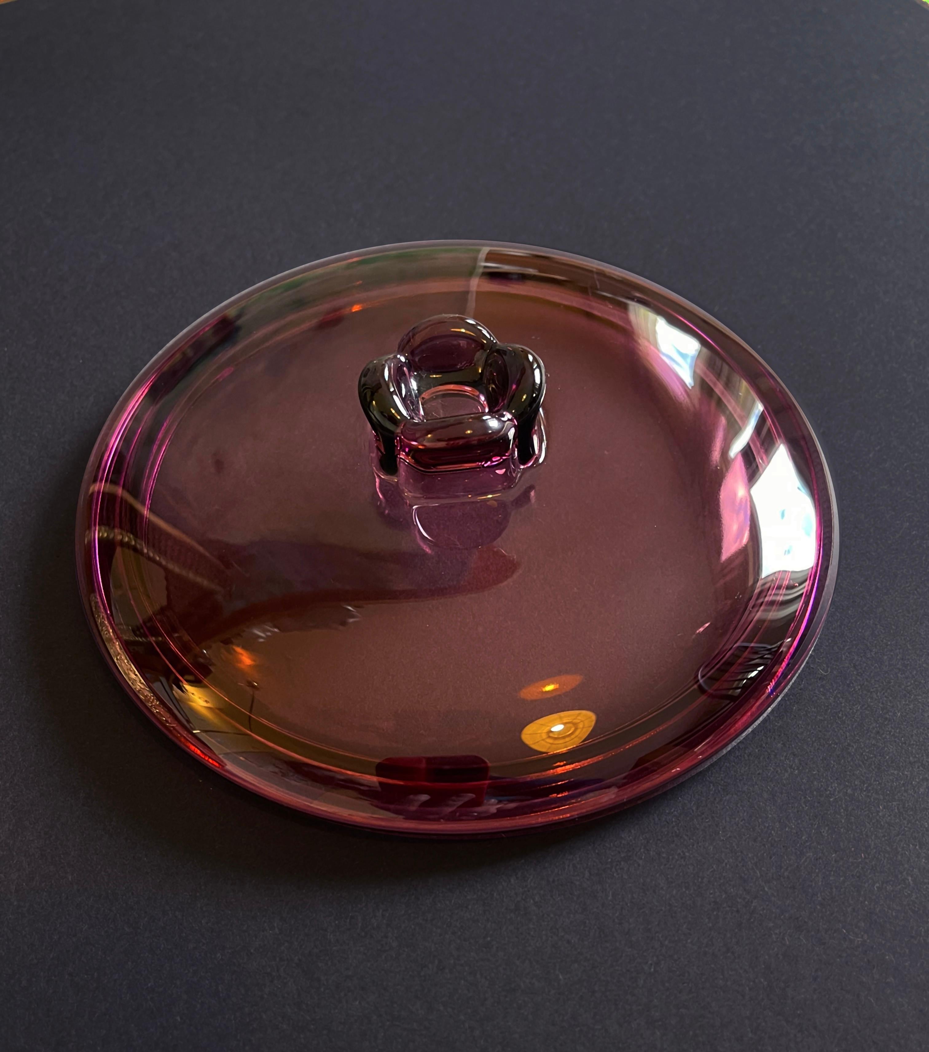 Art Glass Art Deco Style Candy Dish Amethyst Glas by Walther & Sohne, Mid-Century, Germany For Sale