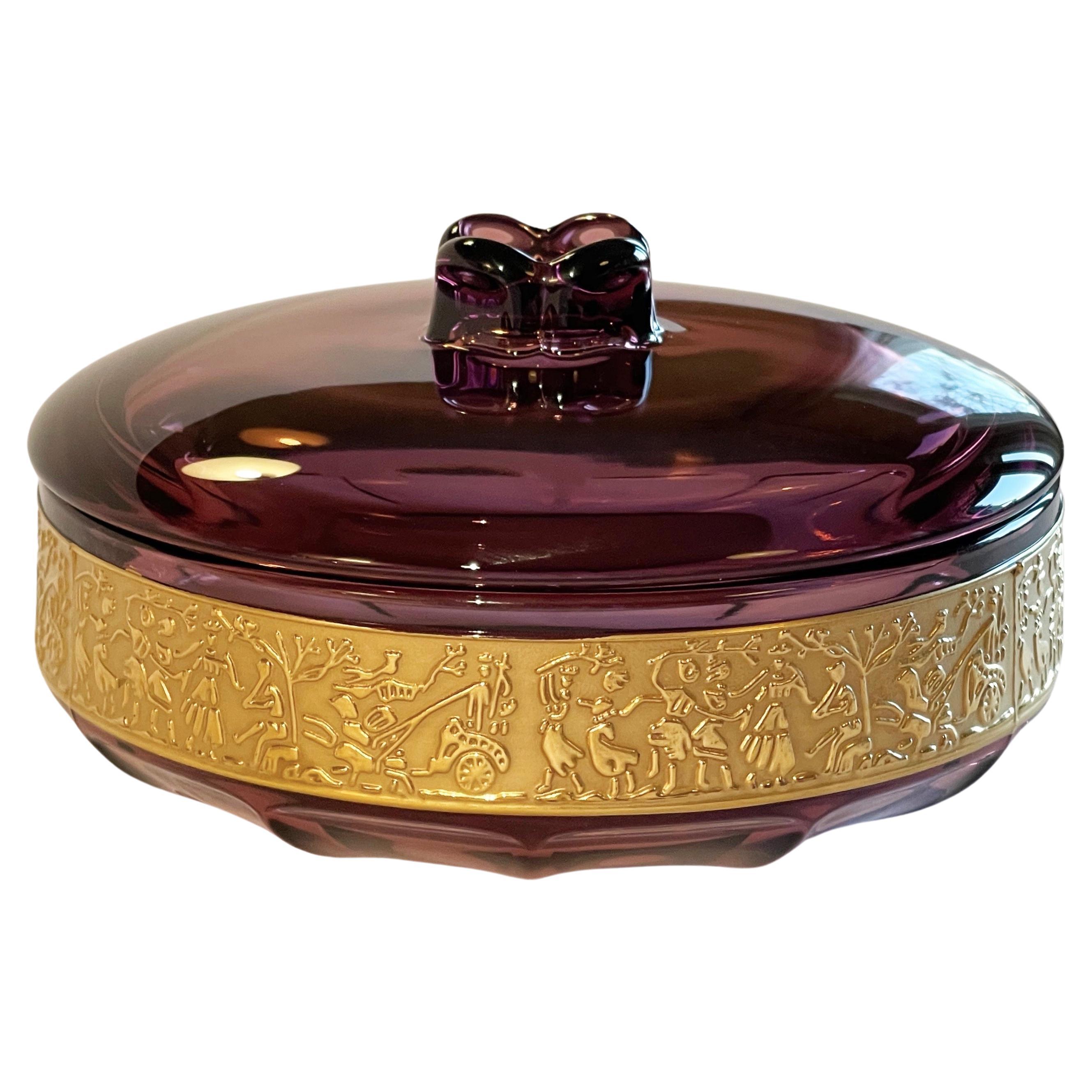 Art Deco Style Candy Dish Amethyst Glas by Walther & Sohne, Mid-Century, Germany