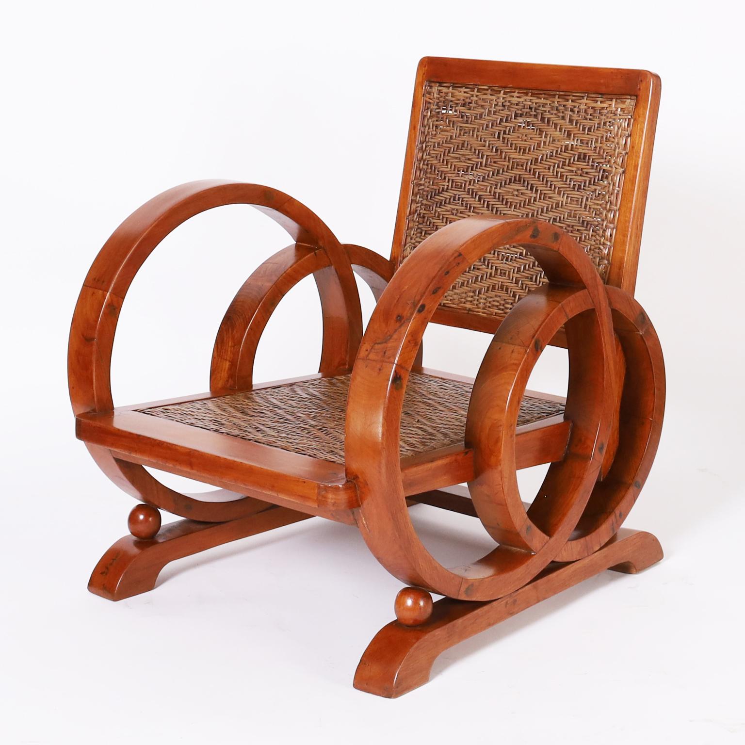 Caning Art Deco Style Caribbean Three Piece Settee and Two Chair Suite of Furniture For Sale