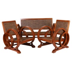 Art Deco Style Caribbean Three Piece Settee and Two Chair Suite of Furniture