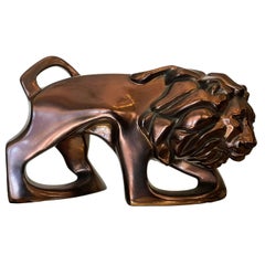 Art Deco Style Carl Schultz Luster Pottery Lion Sculpture, 1970s