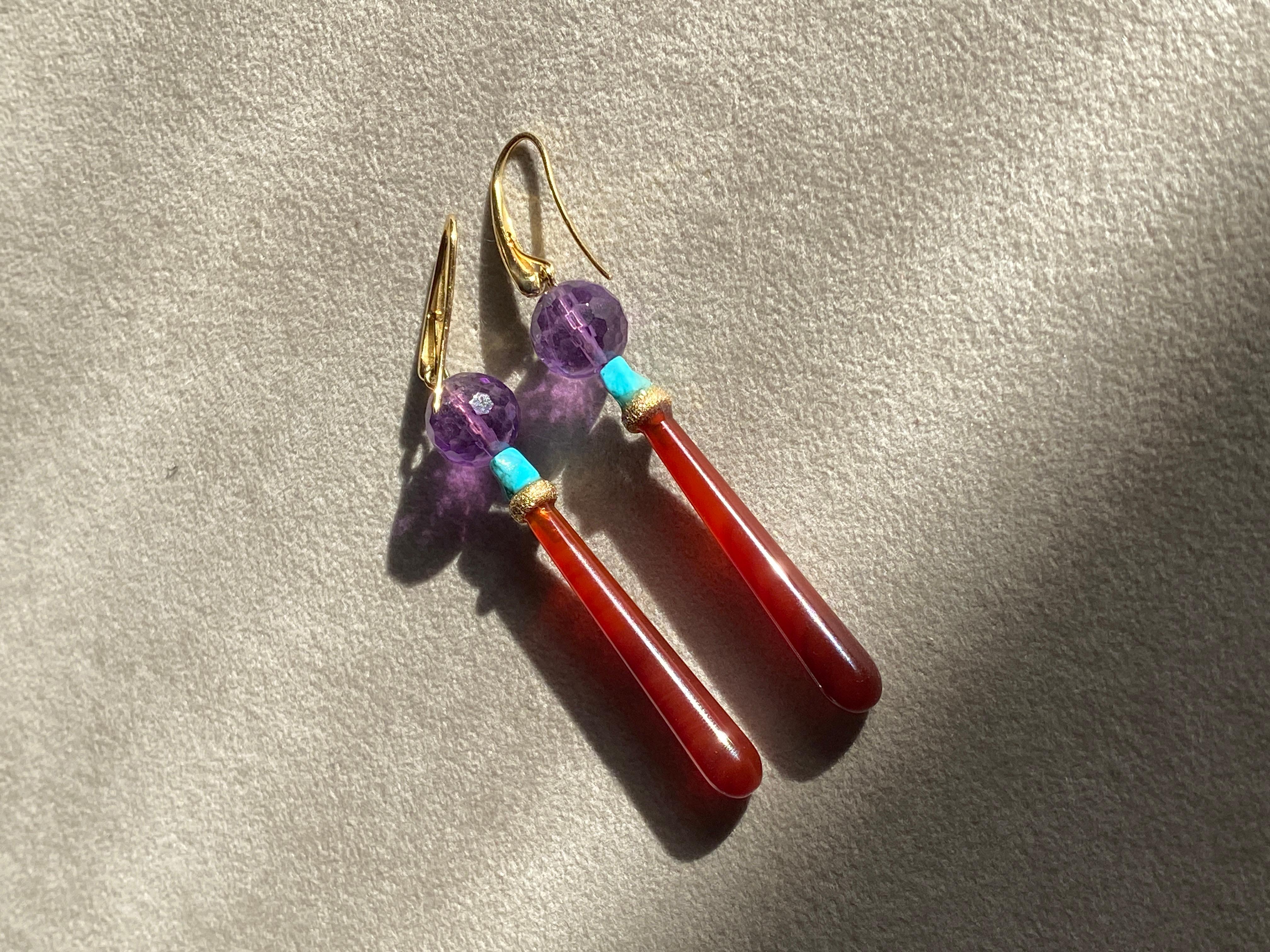 Art Deco Stil Karneol Amethyst Weiße Diamanten 18K Gelbgold Ohrring baumeln im Angebot 1