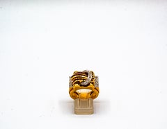 Art Deco Style Carre Cut Ruby White Diamond Yellow Gold "Poison" Ring